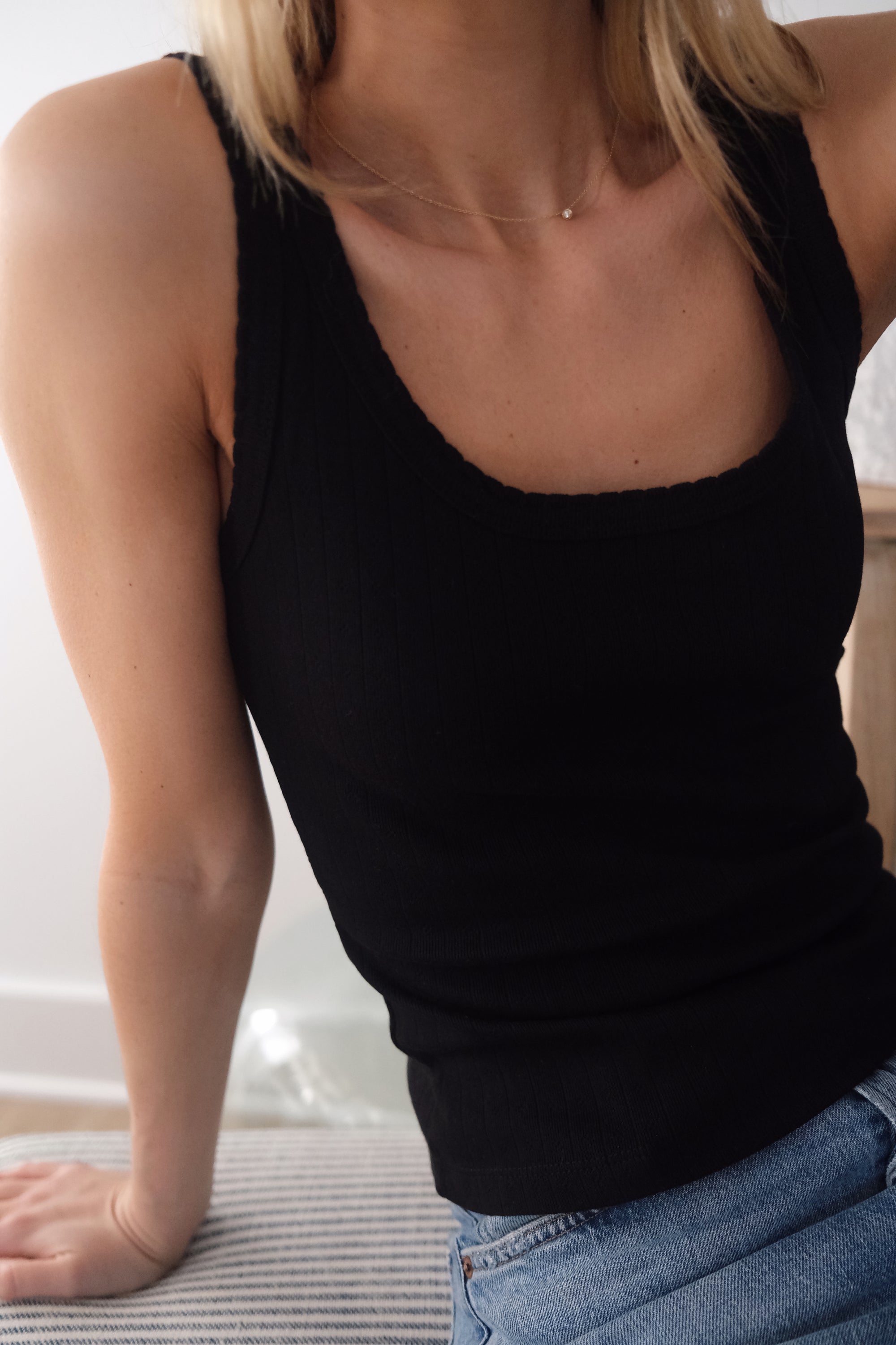 Pointelle Tank - Black