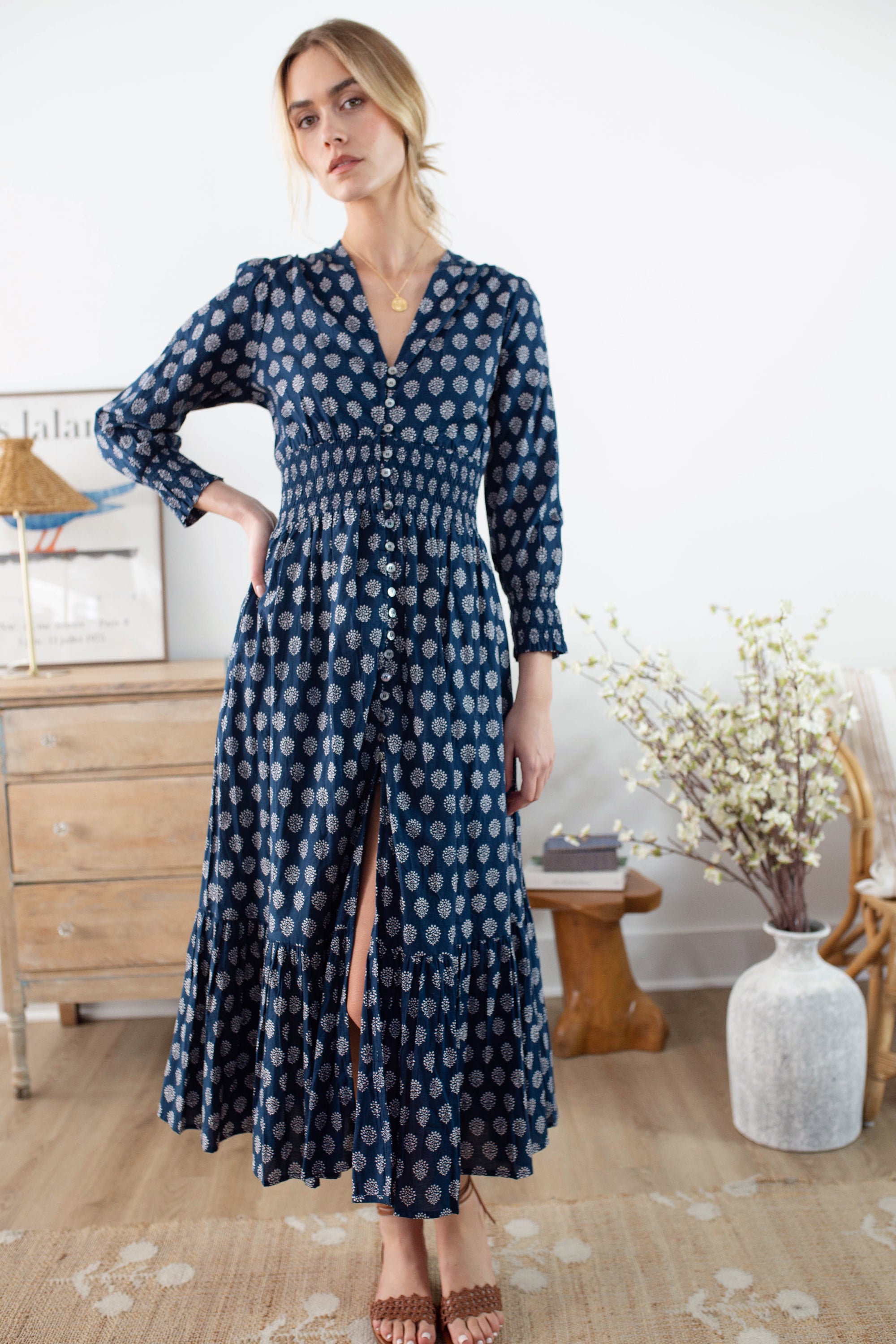 Francesca Dress - Navy Mini Meadow