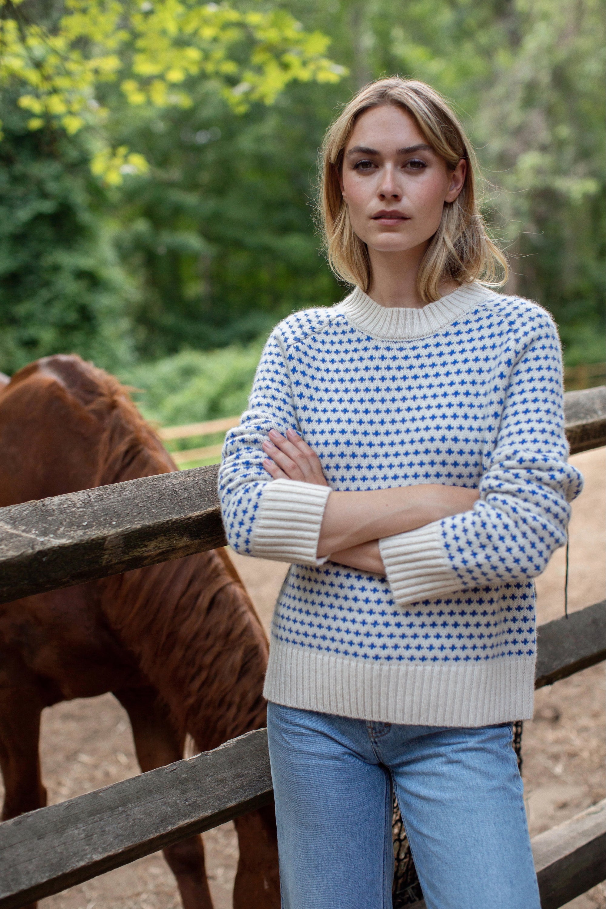 Lodge Sweater - Ivory/Tidal Blue Birdseye