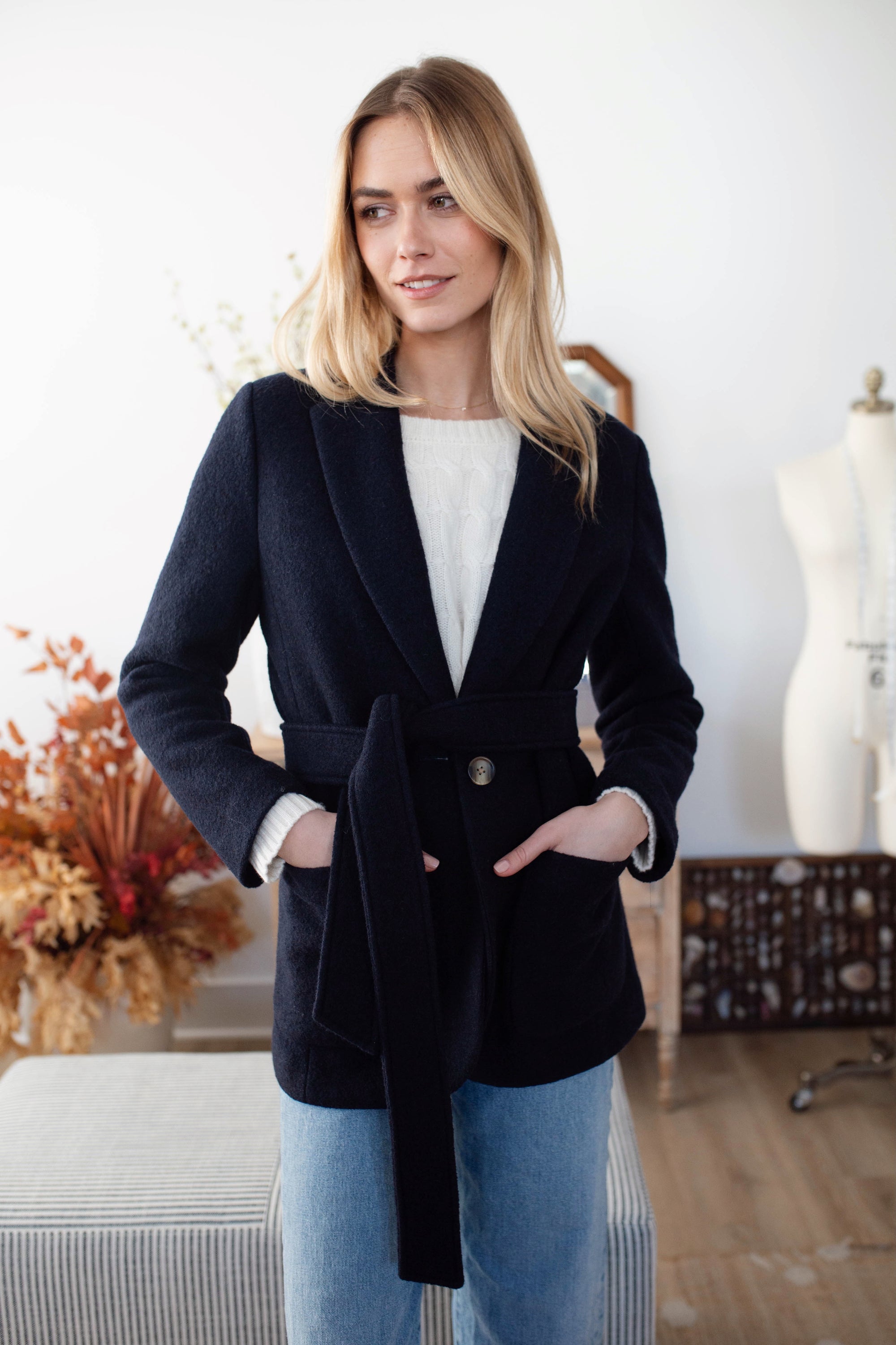 Boiled Wool Blazer - Navy