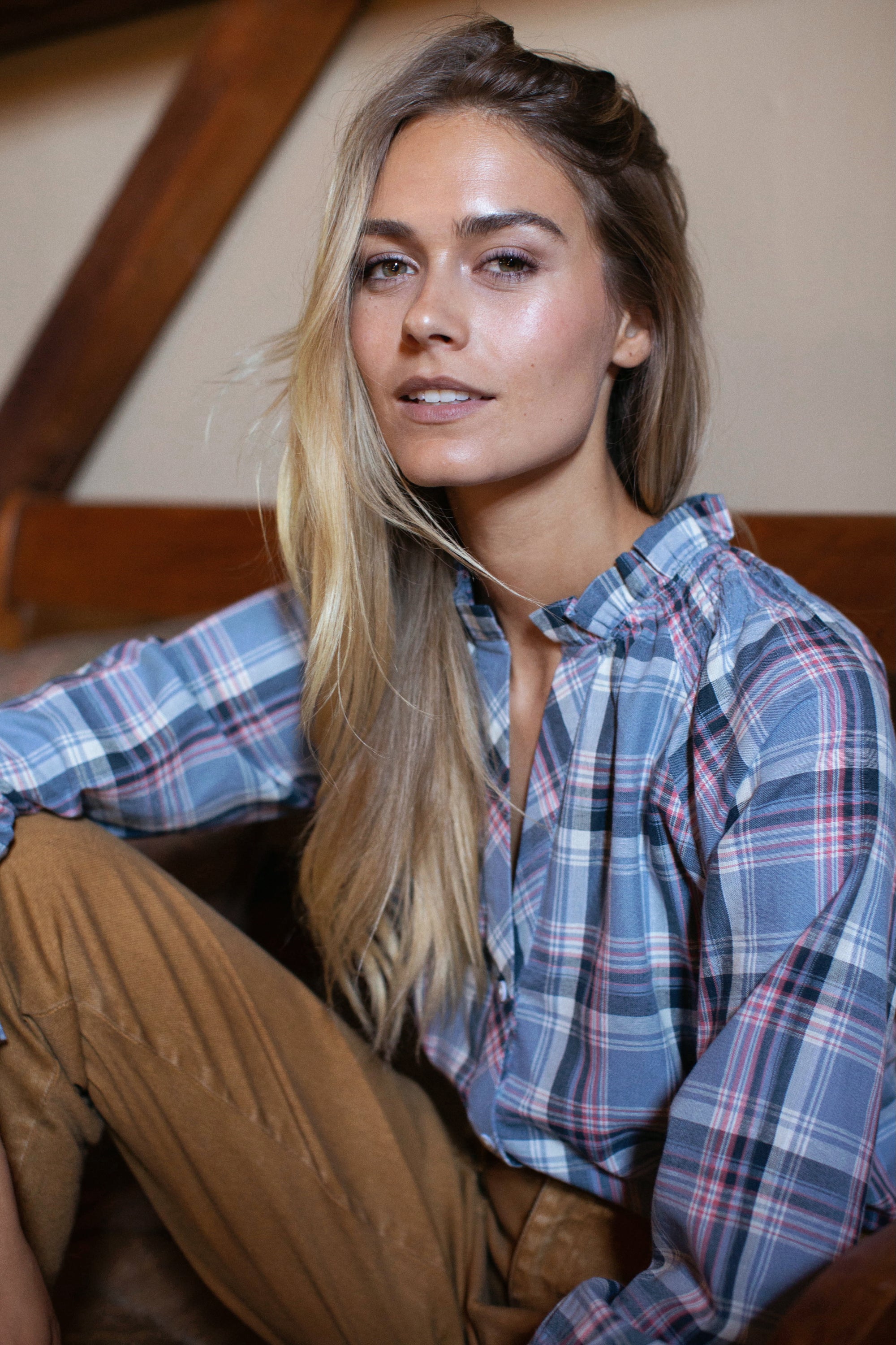 Charlize Top - Harbor Blue Check