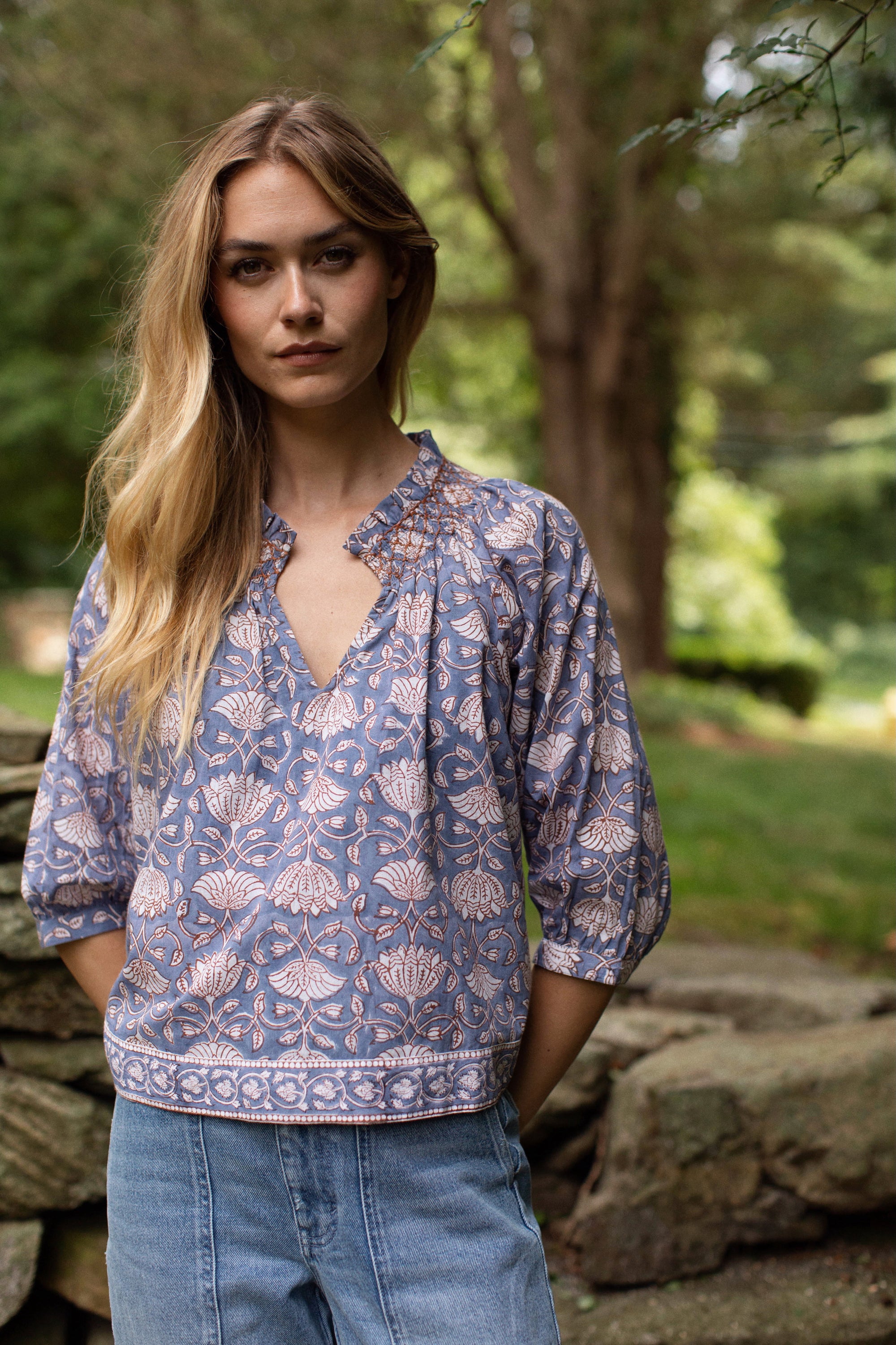 Cordelia Top - Blue Indigo Lotus