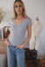 Pointelle V-Neck Tee - Grey