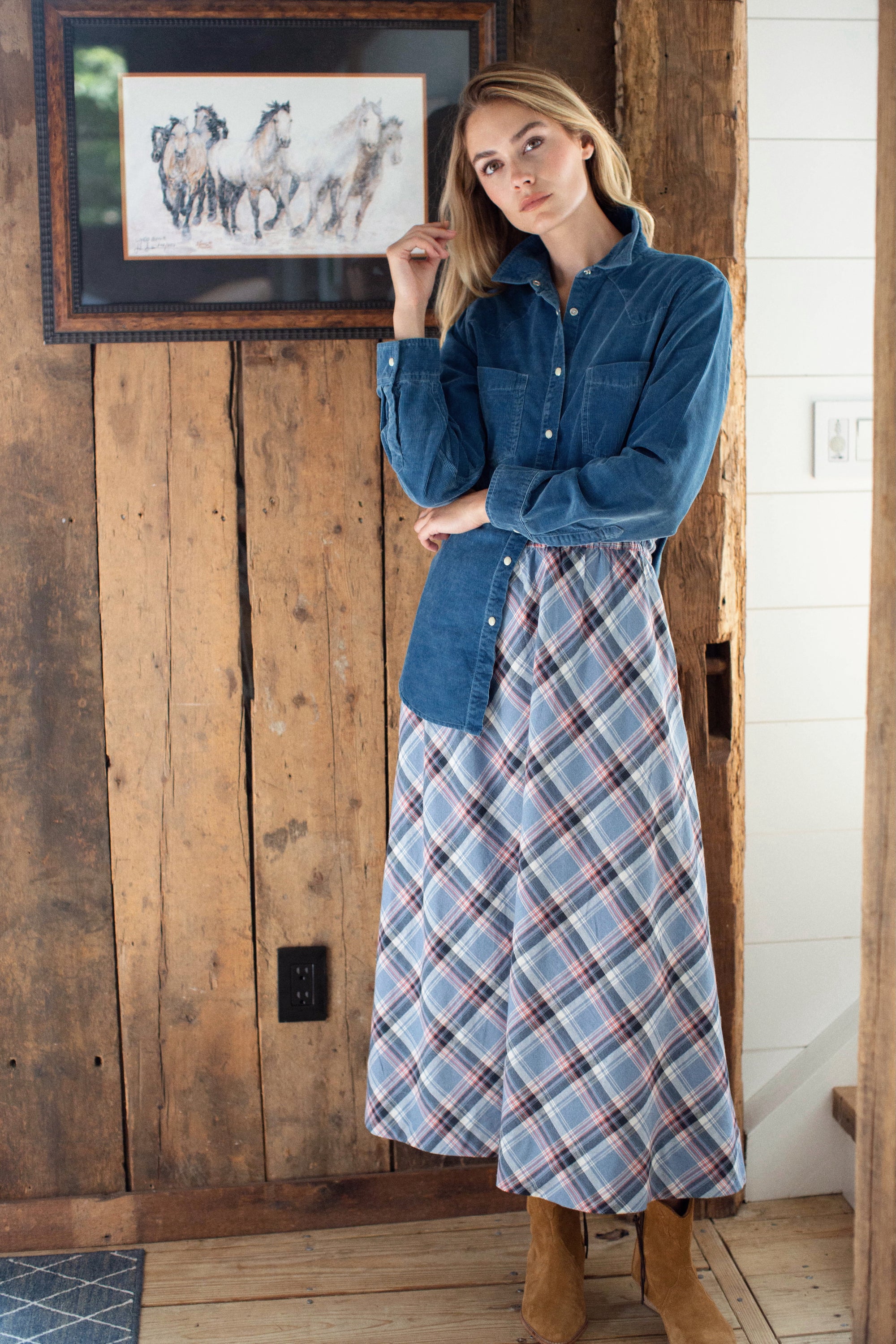 Lydia Skirt - Harbor Blue Check