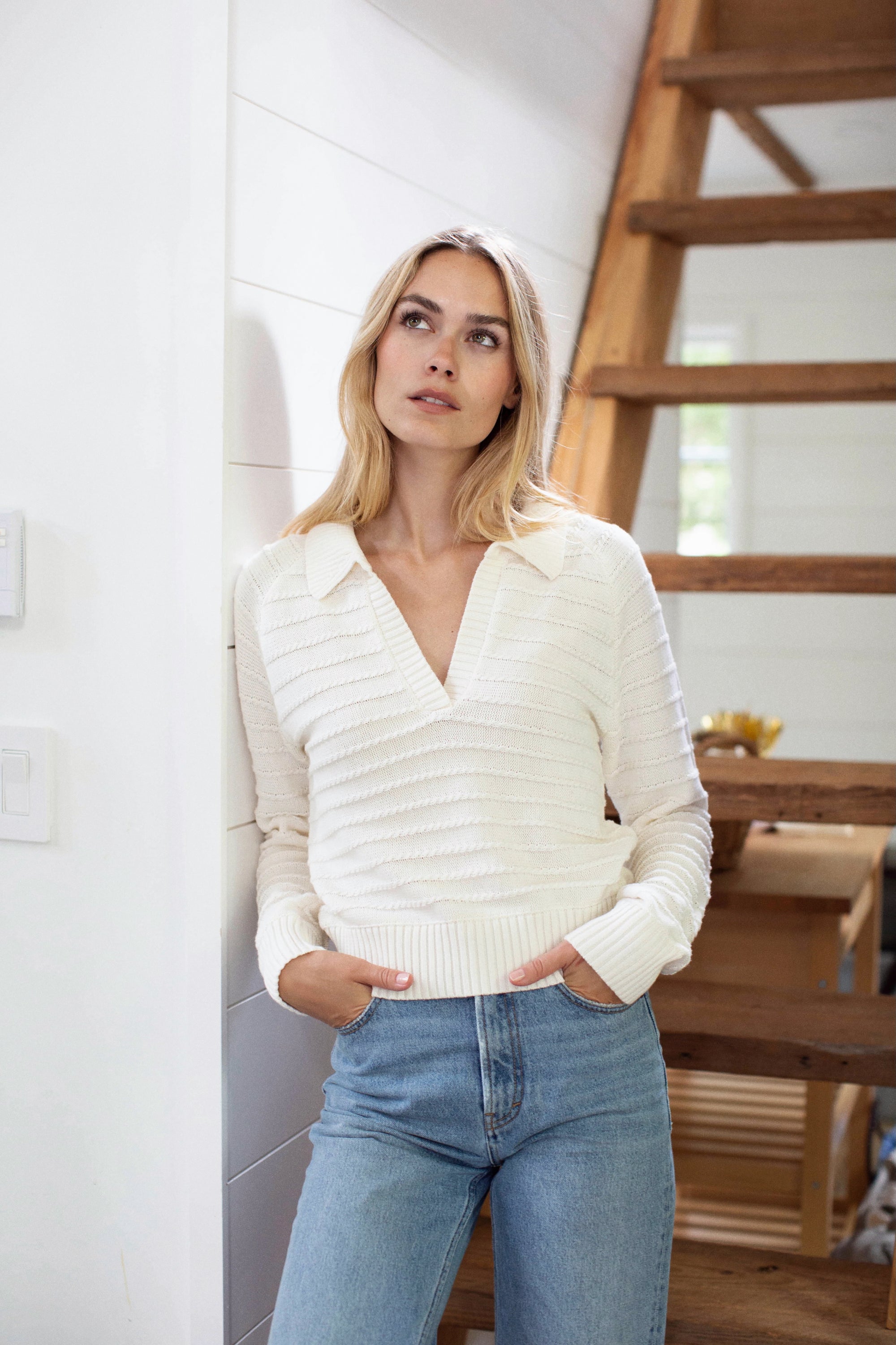 Mini Cable Polo Sweater - Ivory