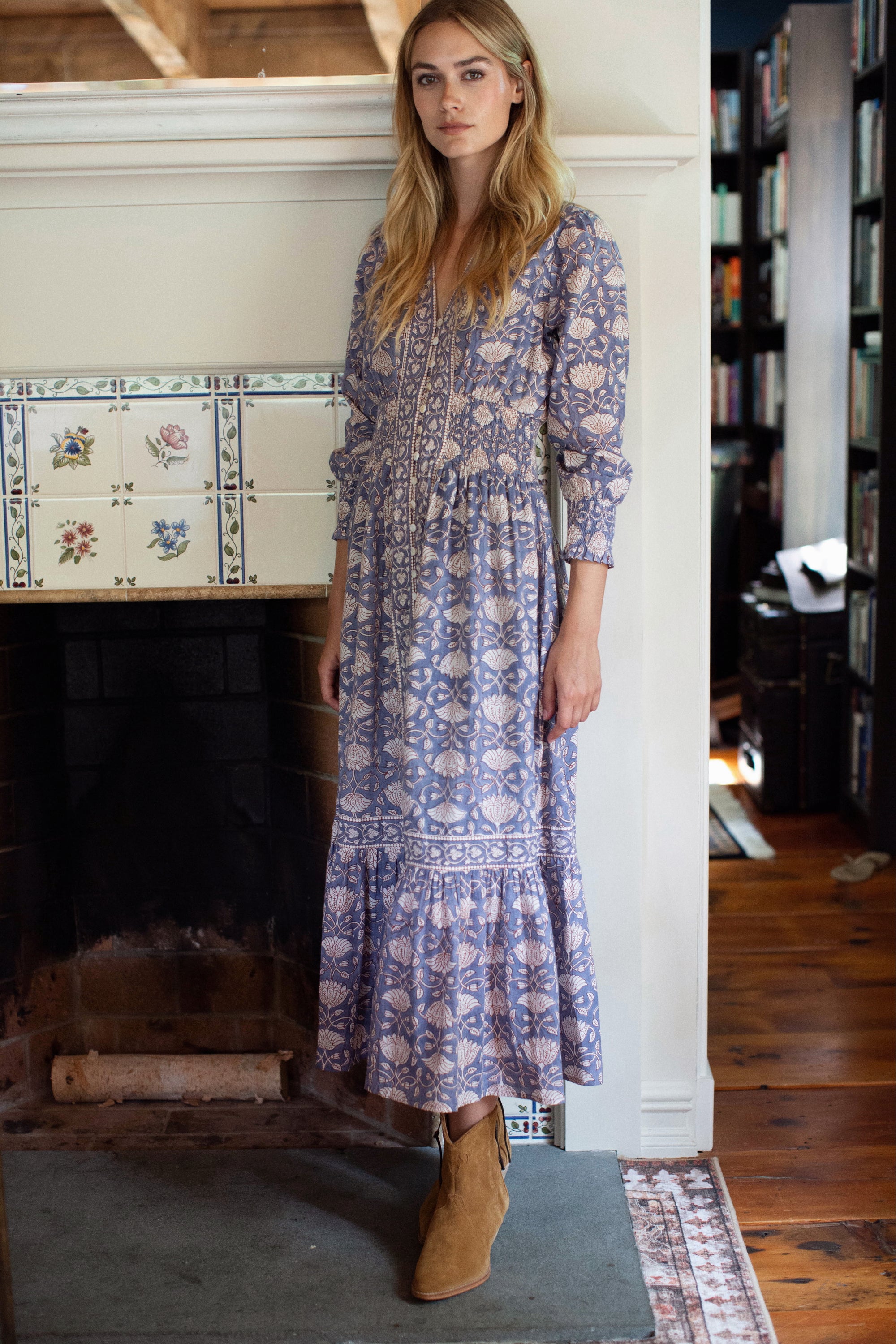 Francesca Dress - Blue Indigo Lotus