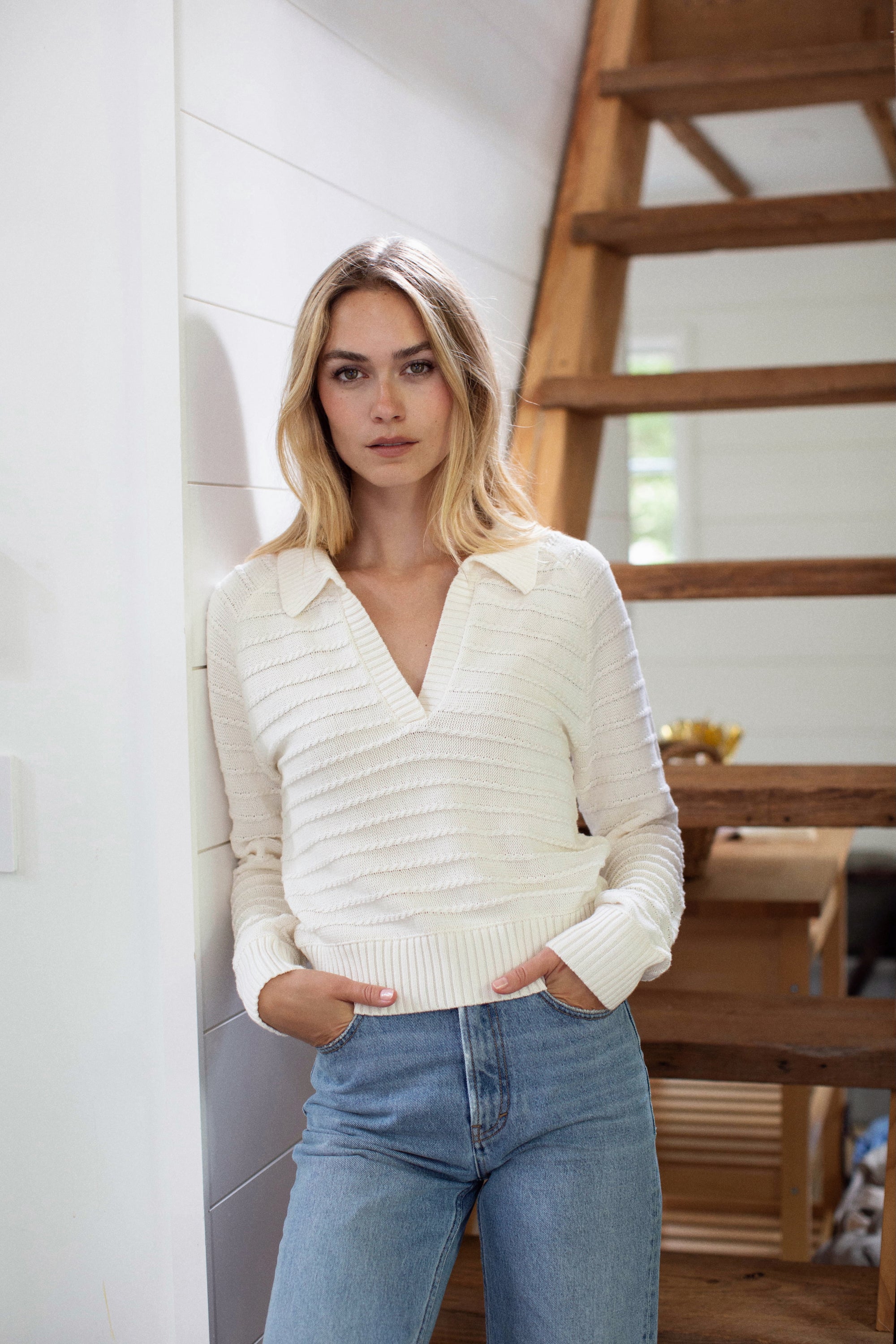 Mini Cable Polo Sweater - Ivory