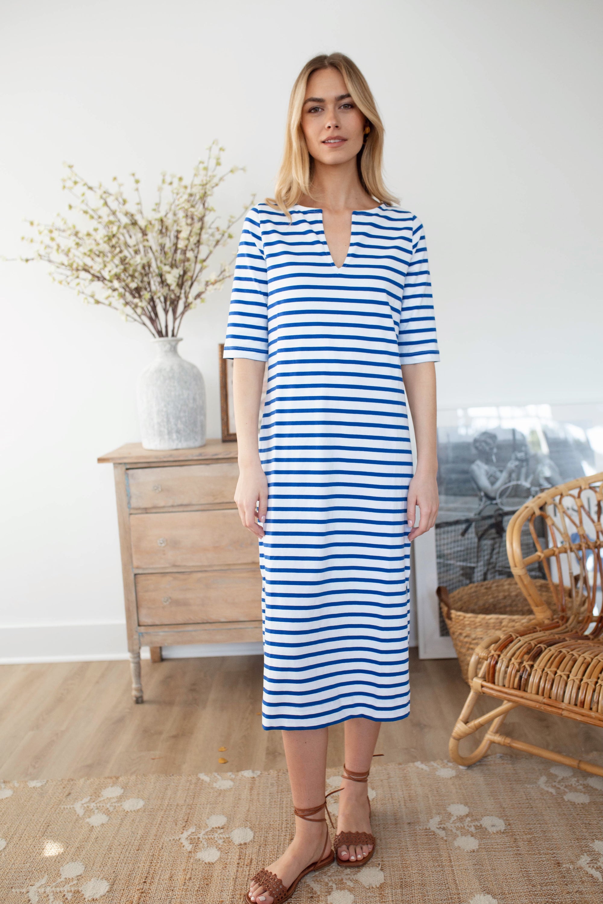 Mariner Tunic Dress - Tidal/White