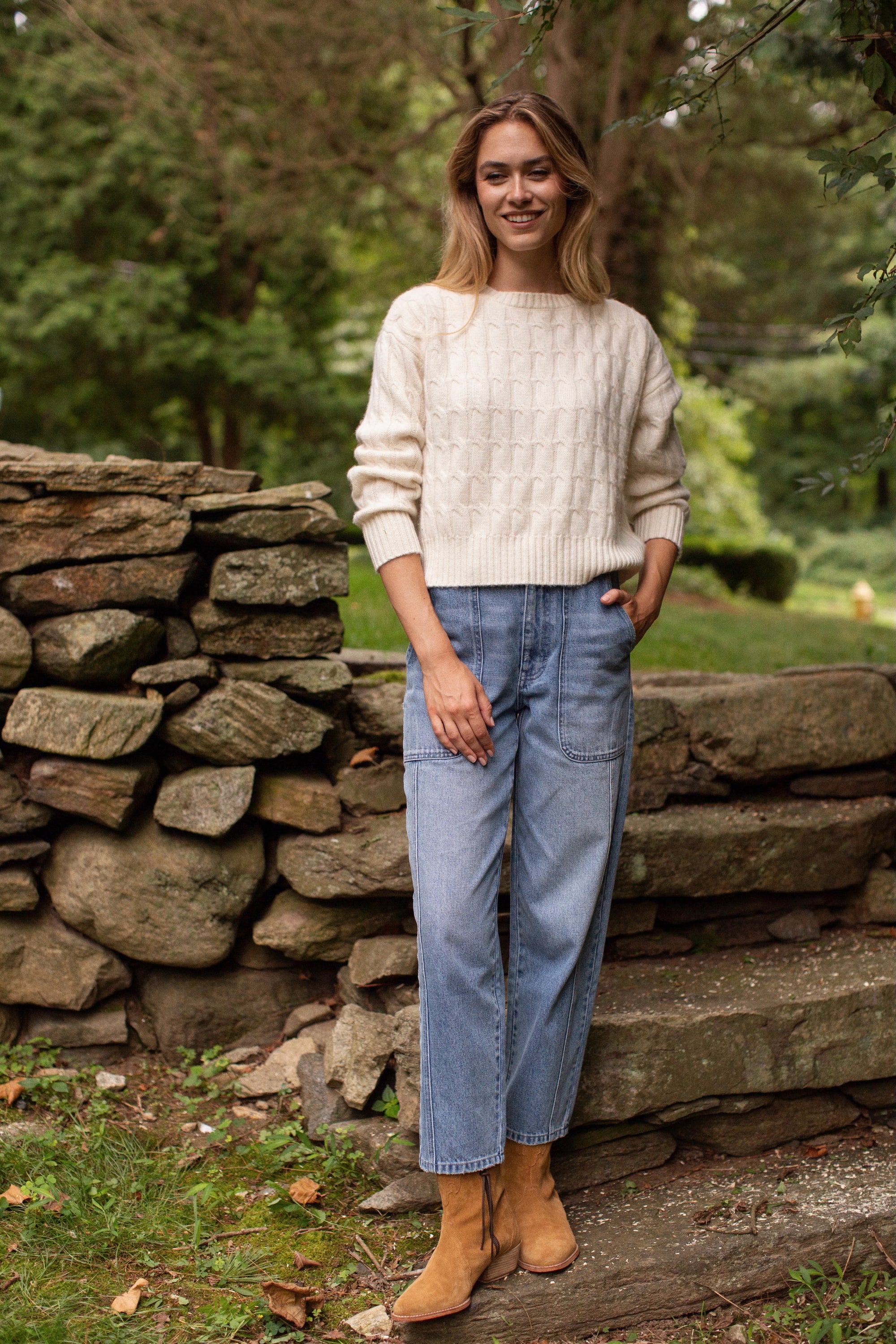 Slouchy Cable Knit Cashmere Sweater - Ivory