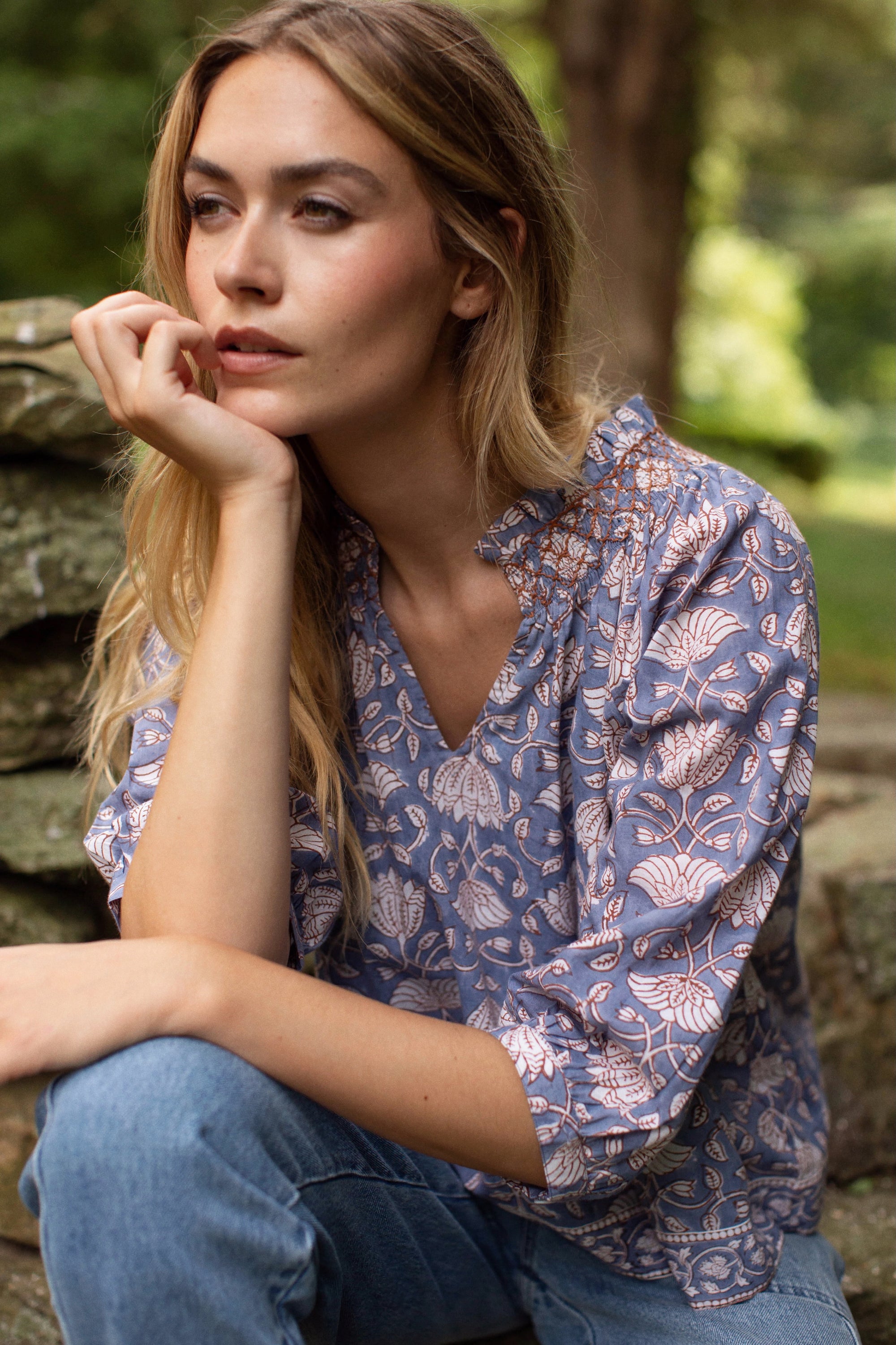 Cordelia Top - Blue Indigo Lotus