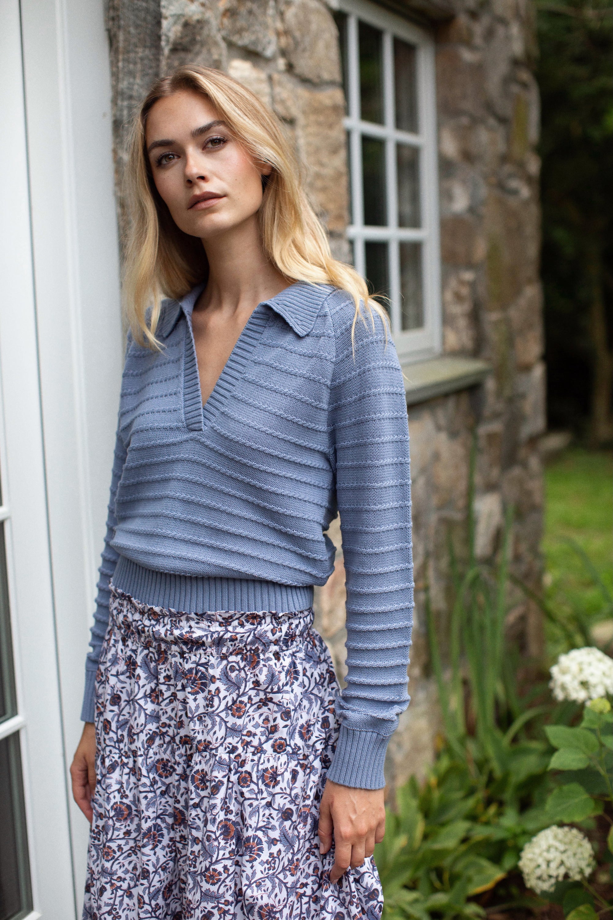Mini Cable Polo Sweater - Indigo