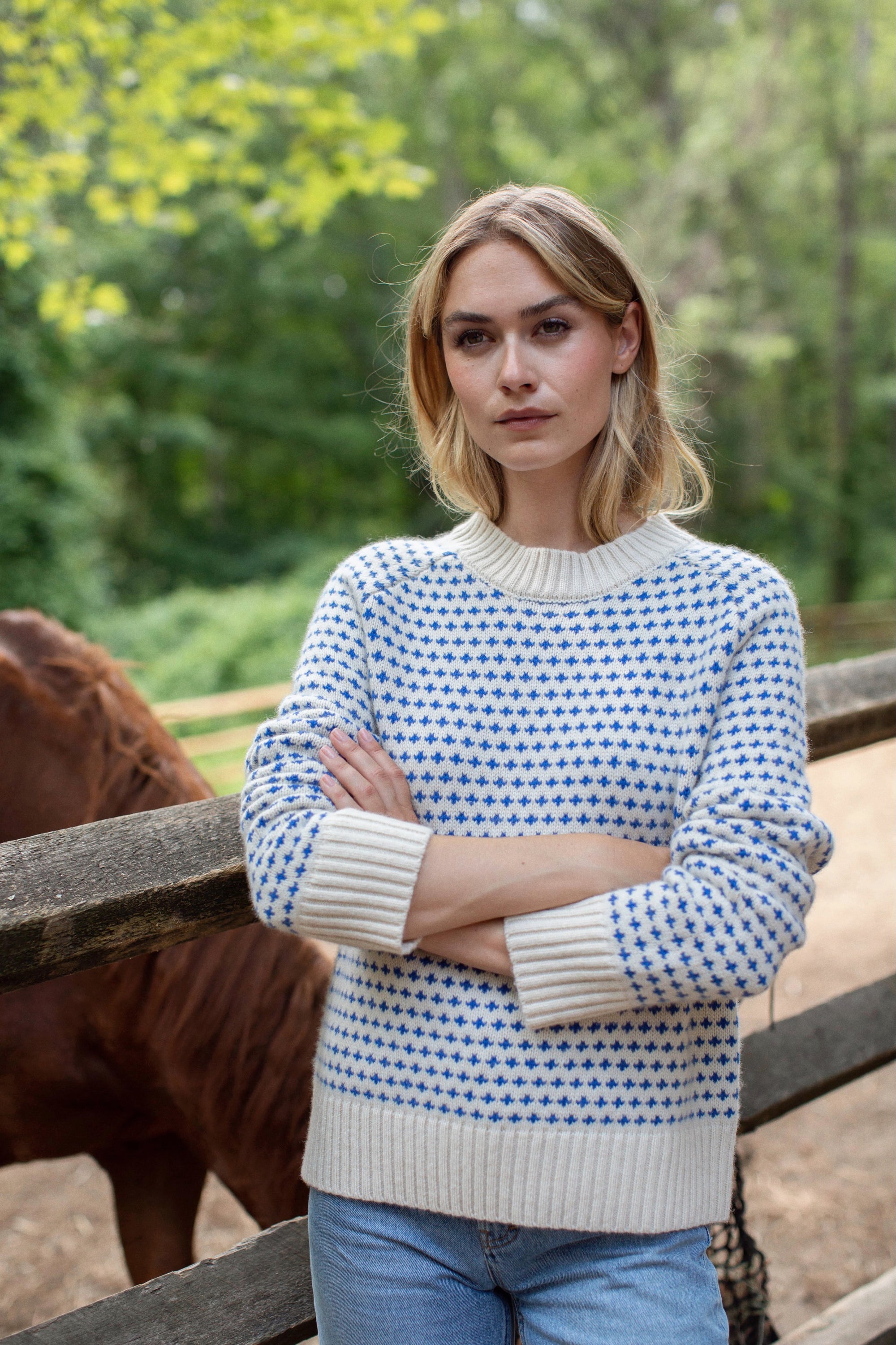 Lodge Sweater - Ivory/Tidal Blue Birdseye
