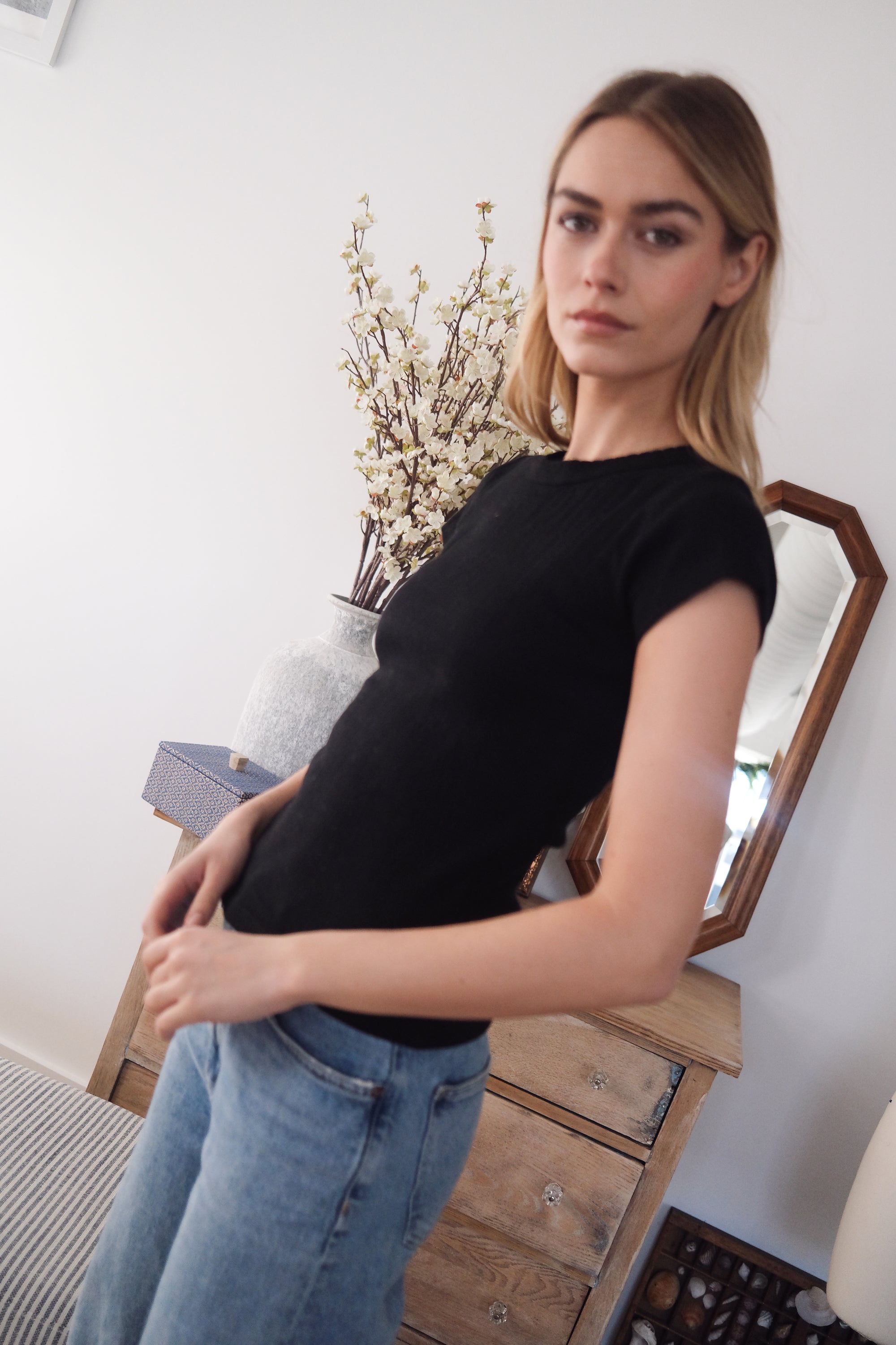 Pointelle Crewneck Tee - Black