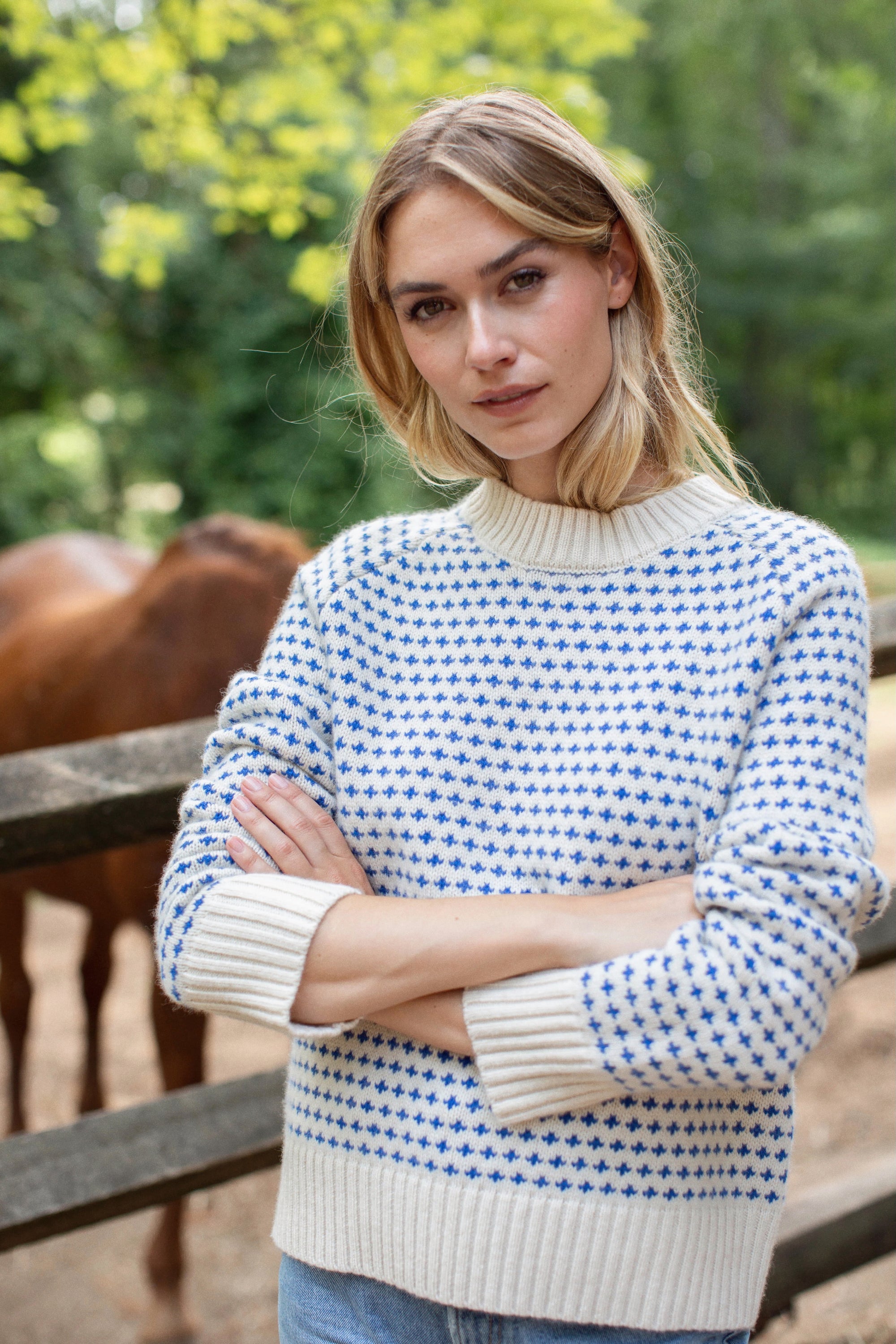 Lodge Sweater - Ivory/Tidal Blue Birdseye