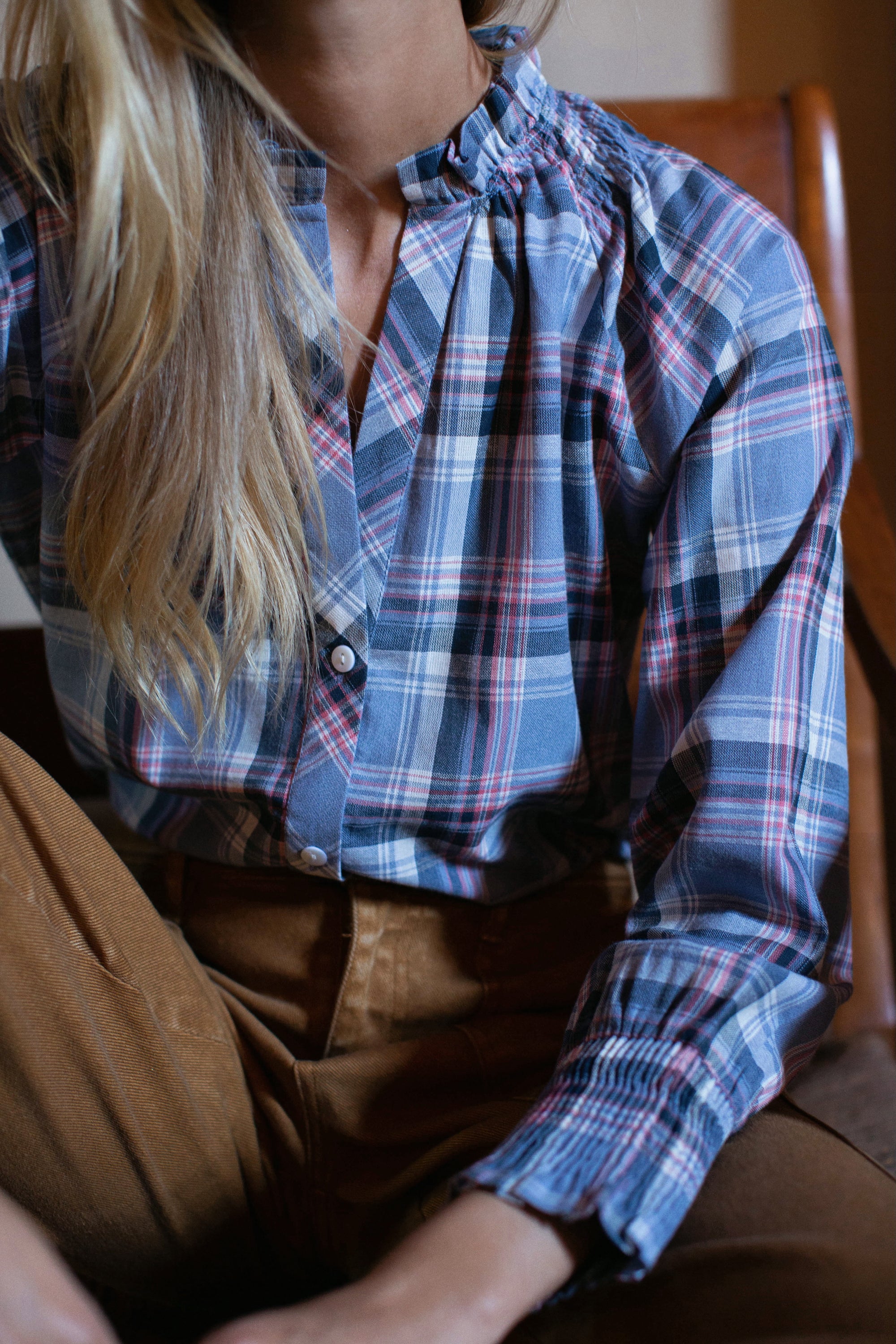 Charlize Top - Harbor Blue Check