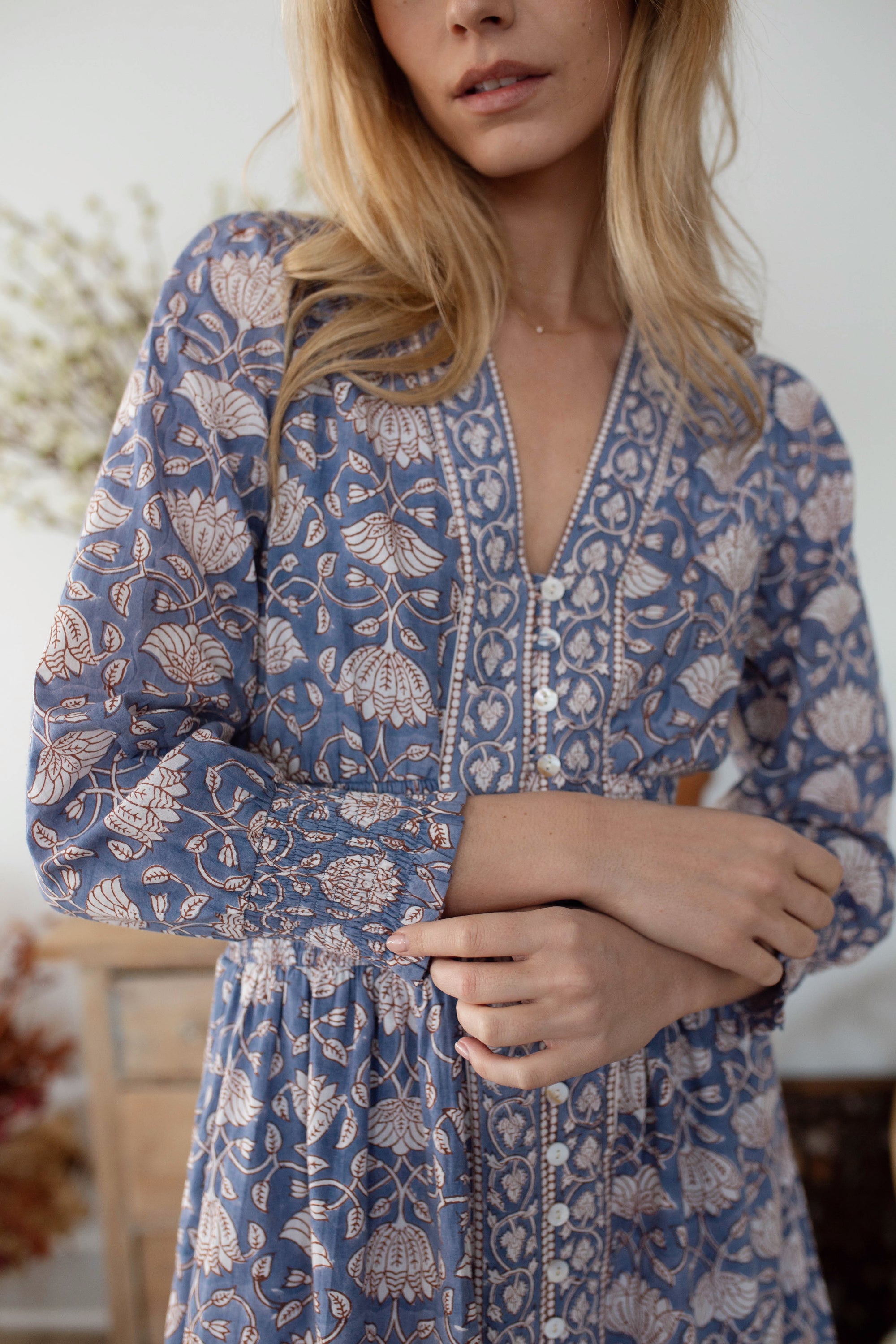 Francesca Dress - Blue Indigo Lotus