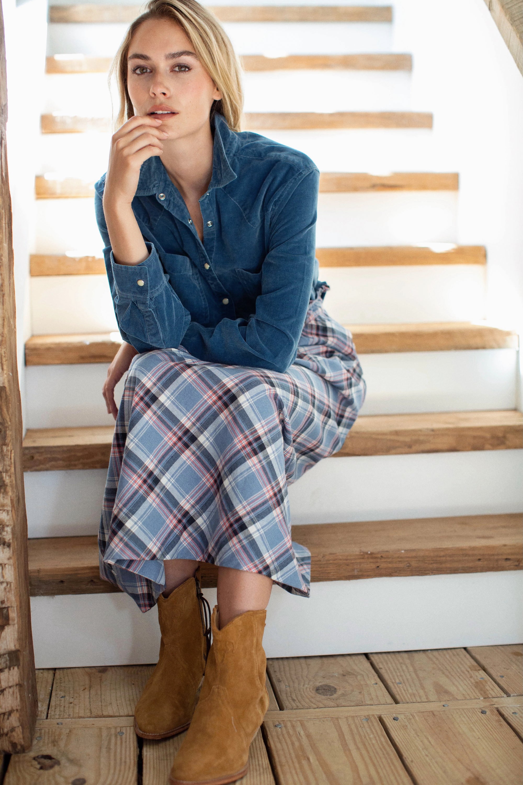 Lydia Skirt - Harbor Blue Check