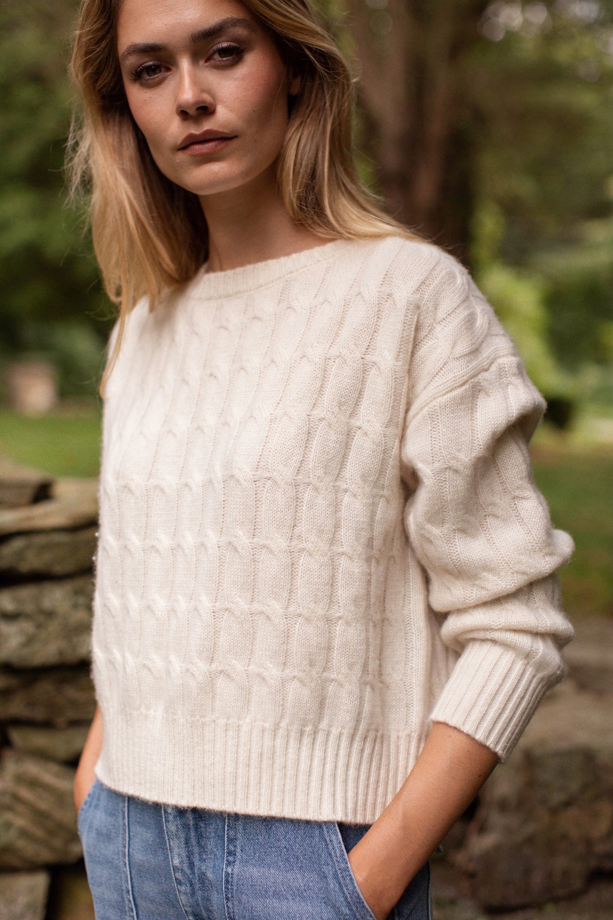 Slouchy Cable Knit Cashmere Sweater - Ivory