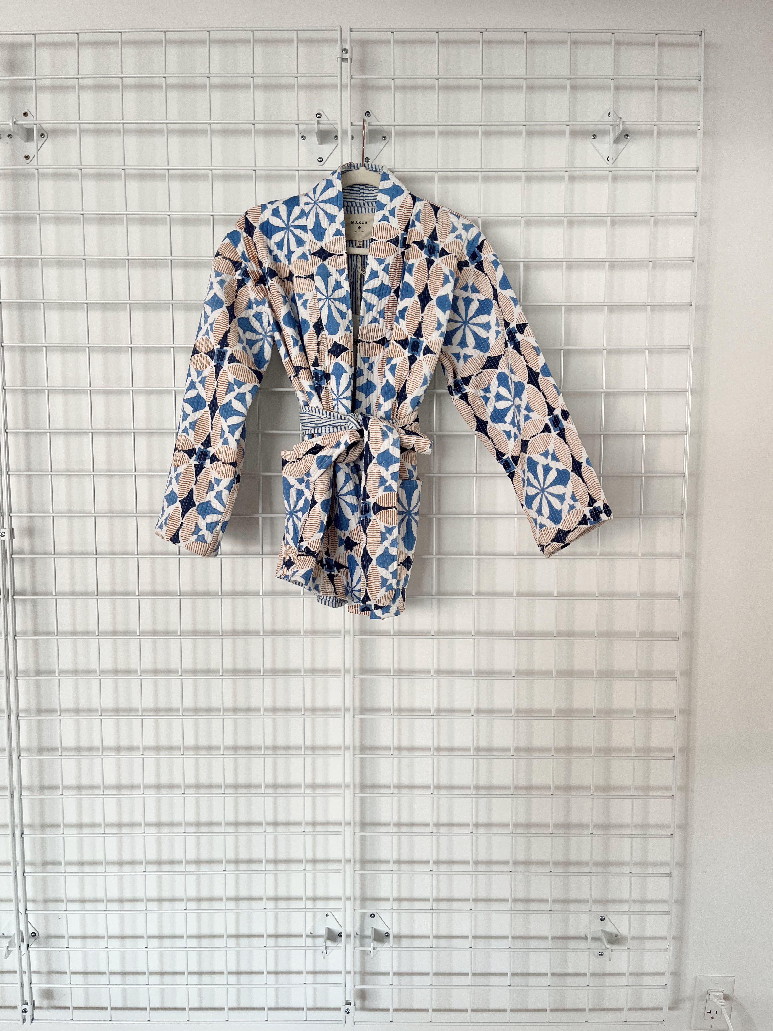 【mieya mieya】　baby blue check coat Quilted Jacket - Blue Cafe Tile – Marea by Liz Joy