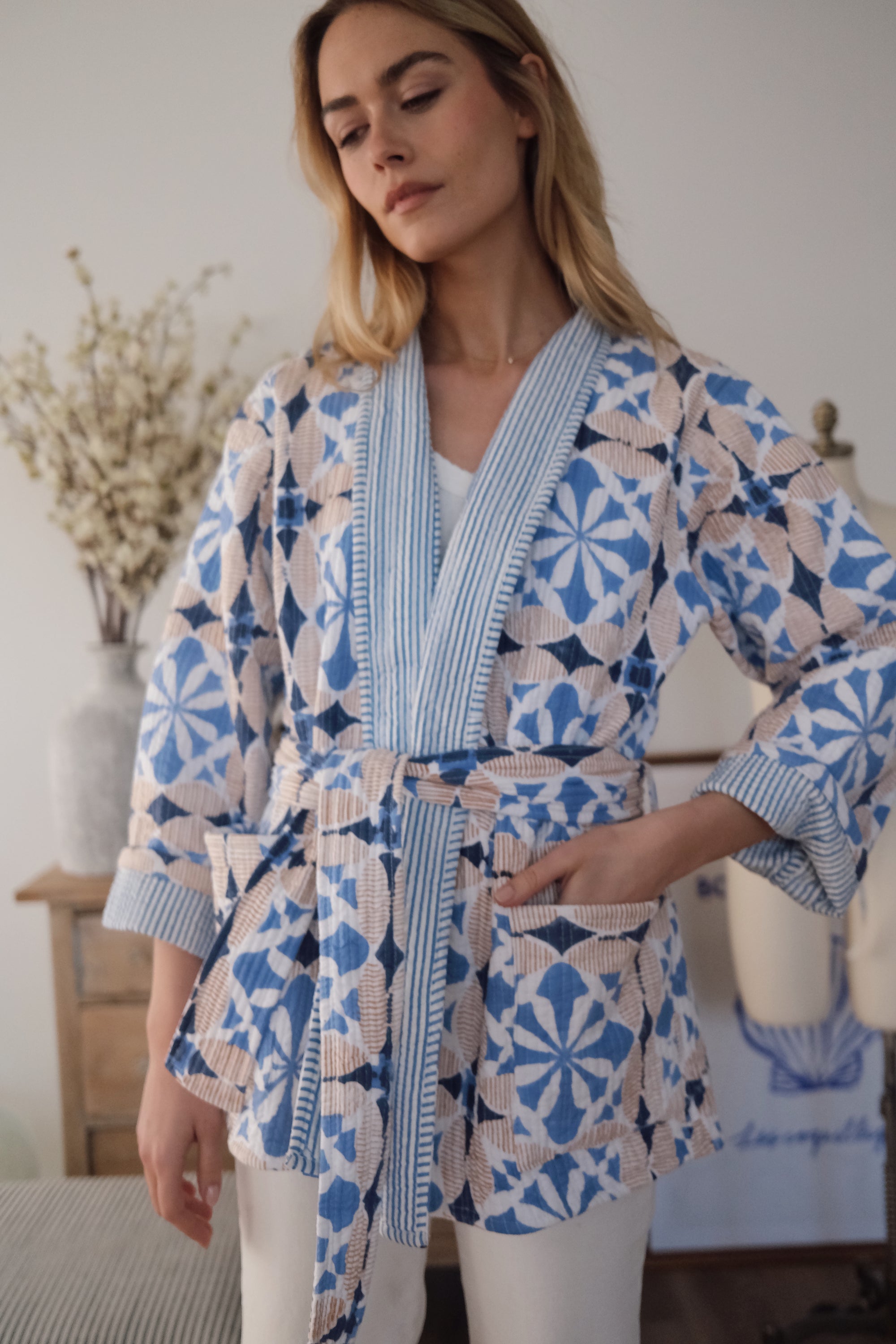 Quilted Jacket - Blue Cafe Tile