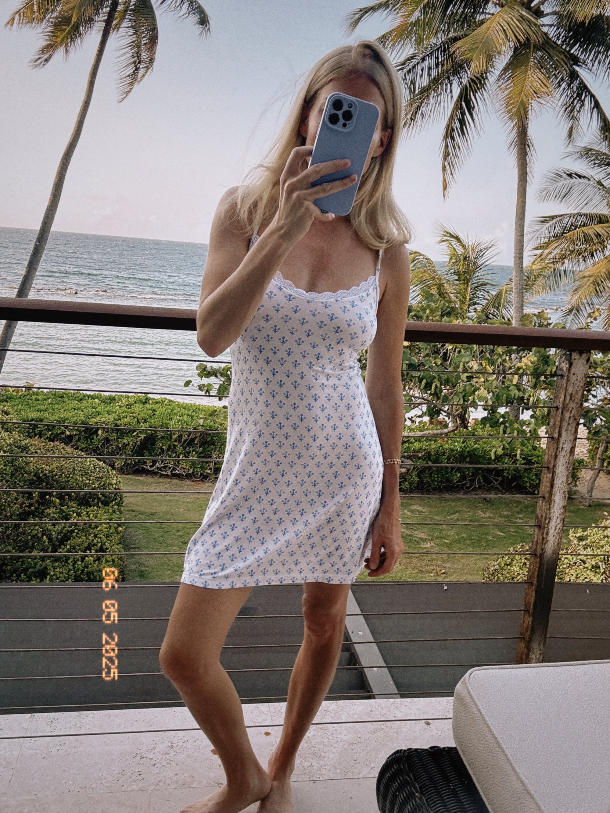 Cami Dress - Blue Marea Flower Sprig