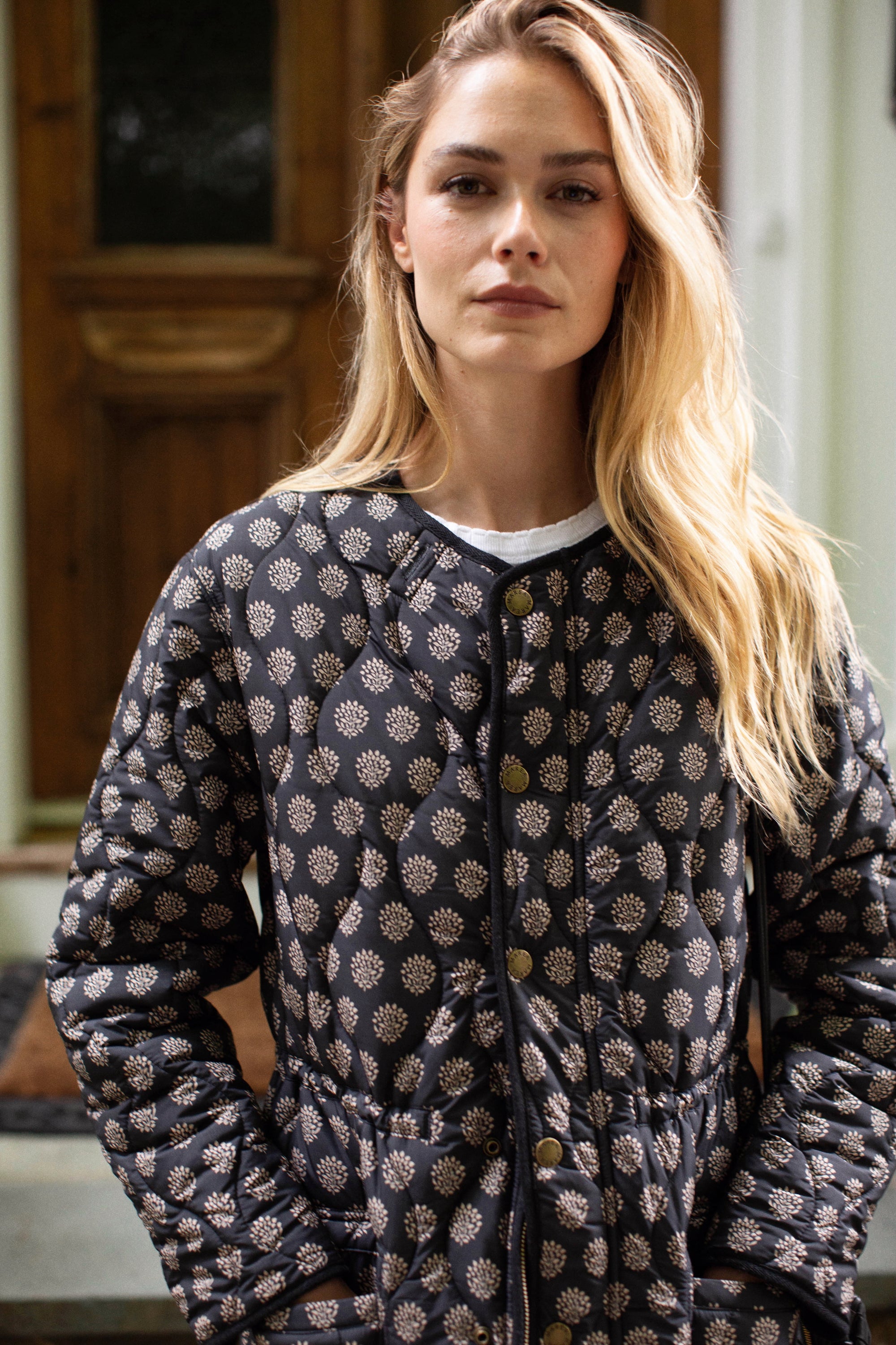 Reversible Quilted Coat - Black Mini Meadow