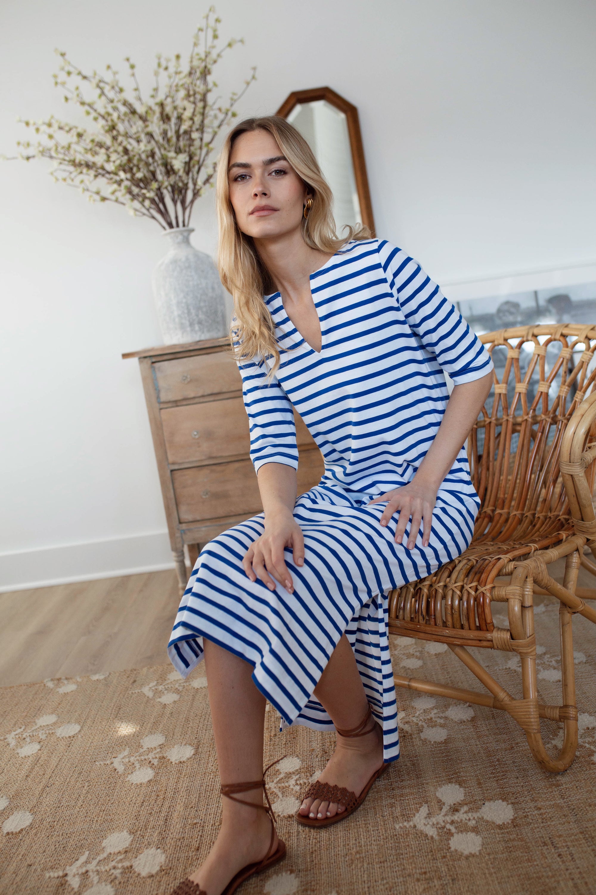 Mariner Tunic Dress - Tidal/White