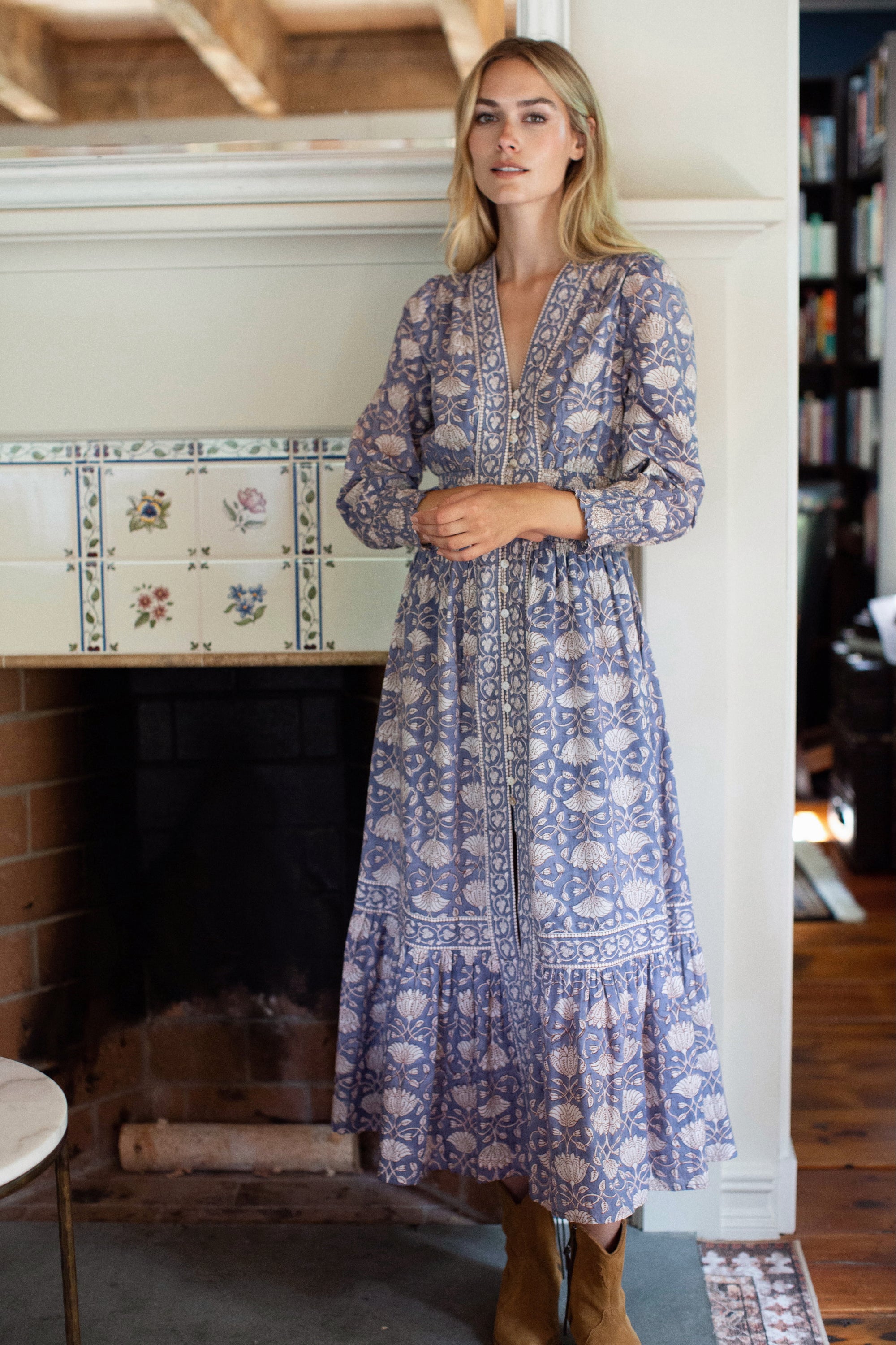 Francesca Dress - Blue Indigo Lotus