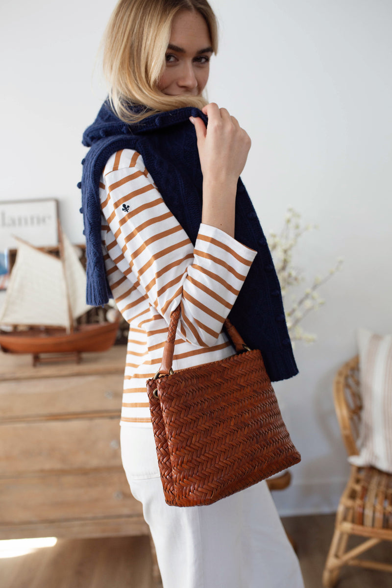 Haddie Top Handle Handbag - Brown Woven Leather – Marea by