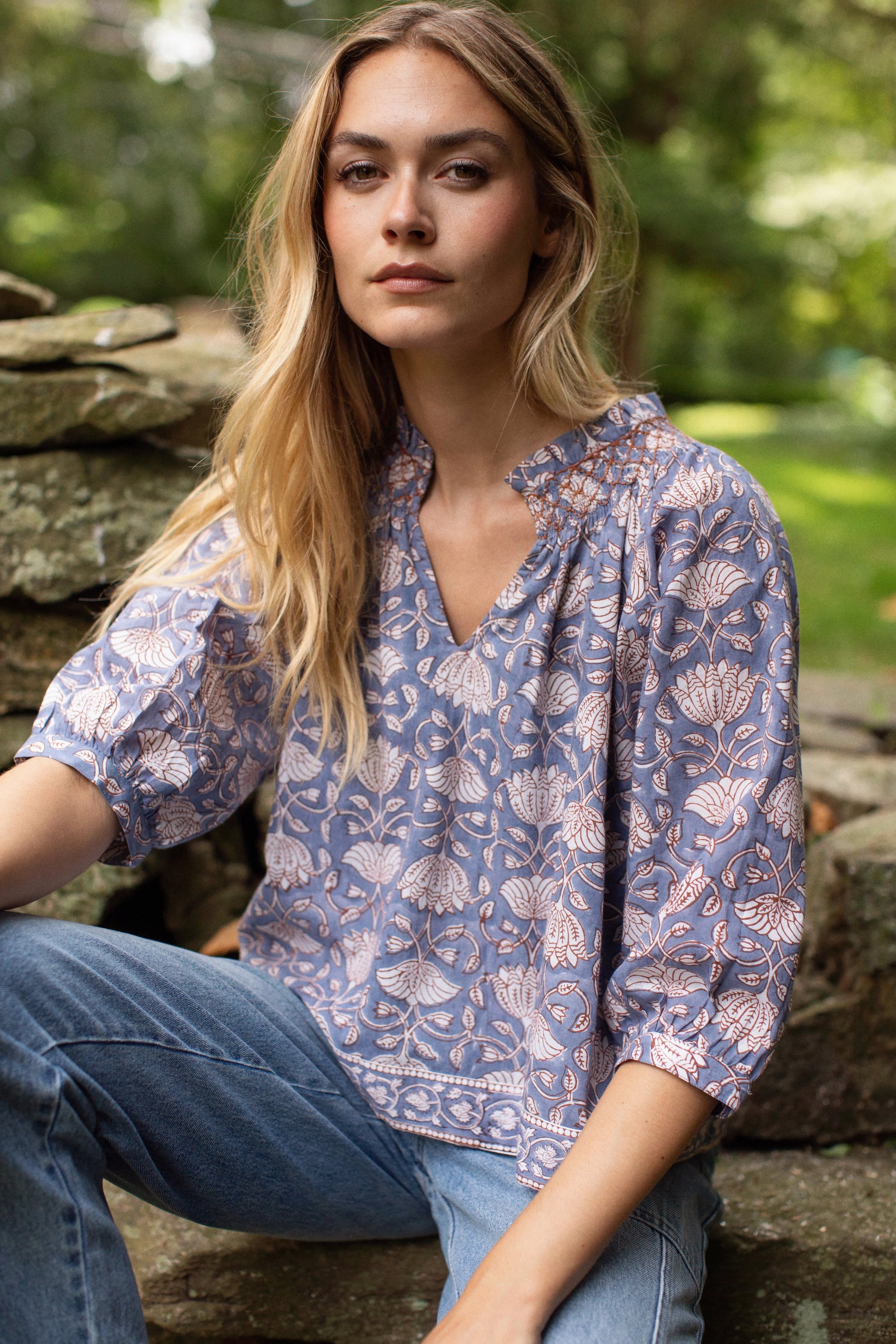 Cordelia Top - Blue Indigo Lotus