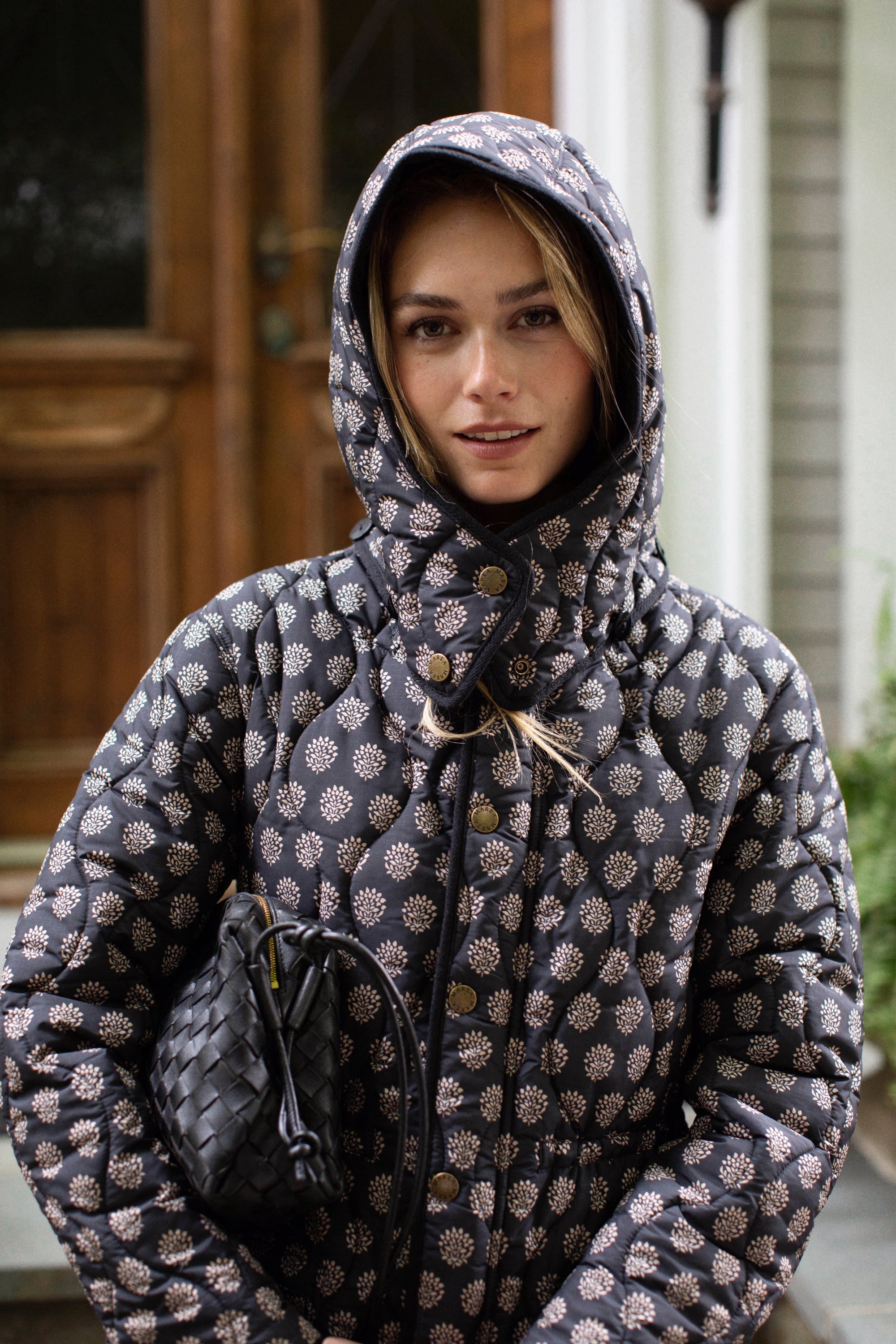 Reversible Quilted Coat - Black Mini Meadow