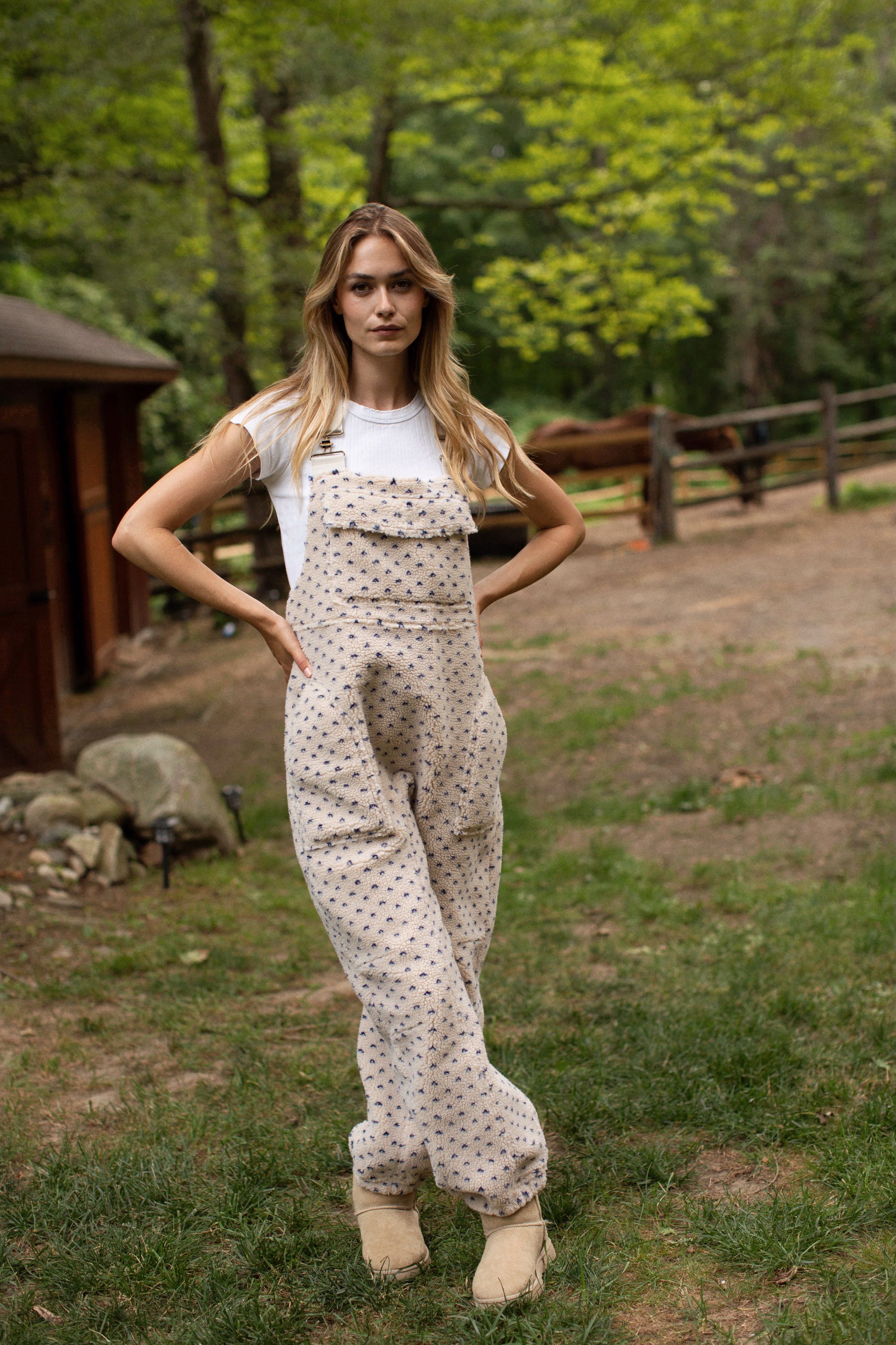 Scout Overalls - Ivory/Blue Birdseye