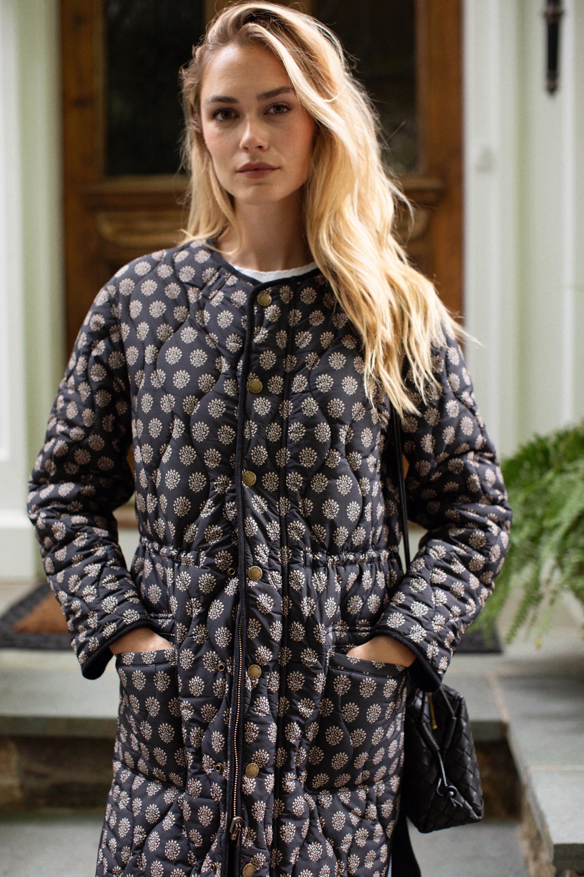 Reversible Quilted Coat - Black Mini Meadow