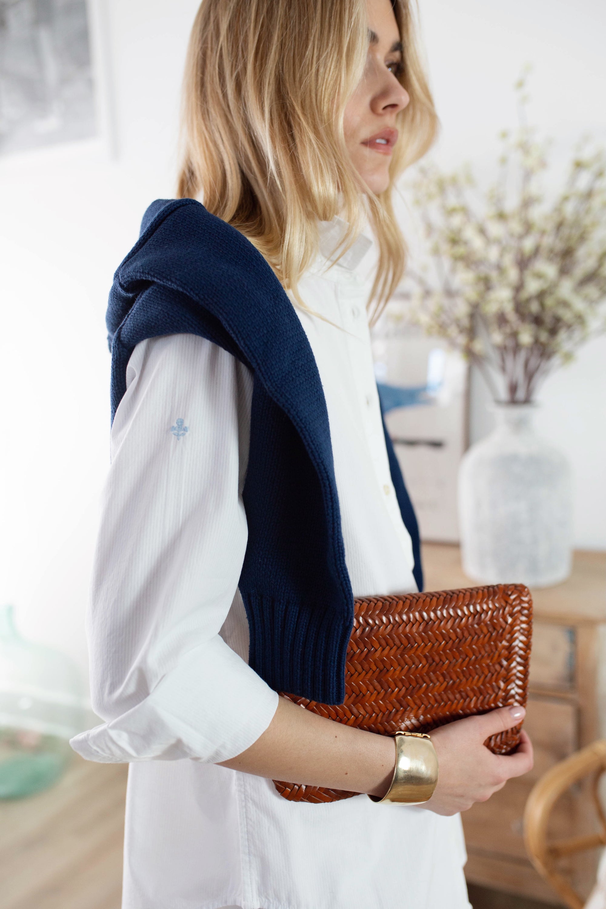 Haddie Clutch - Brown Woven Leather