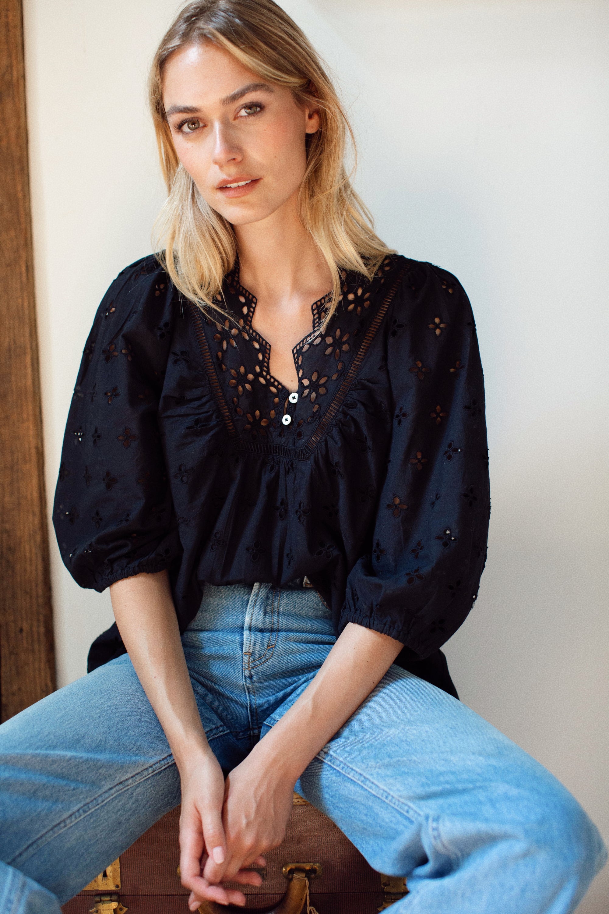 Eloise Top - Black Eyelet