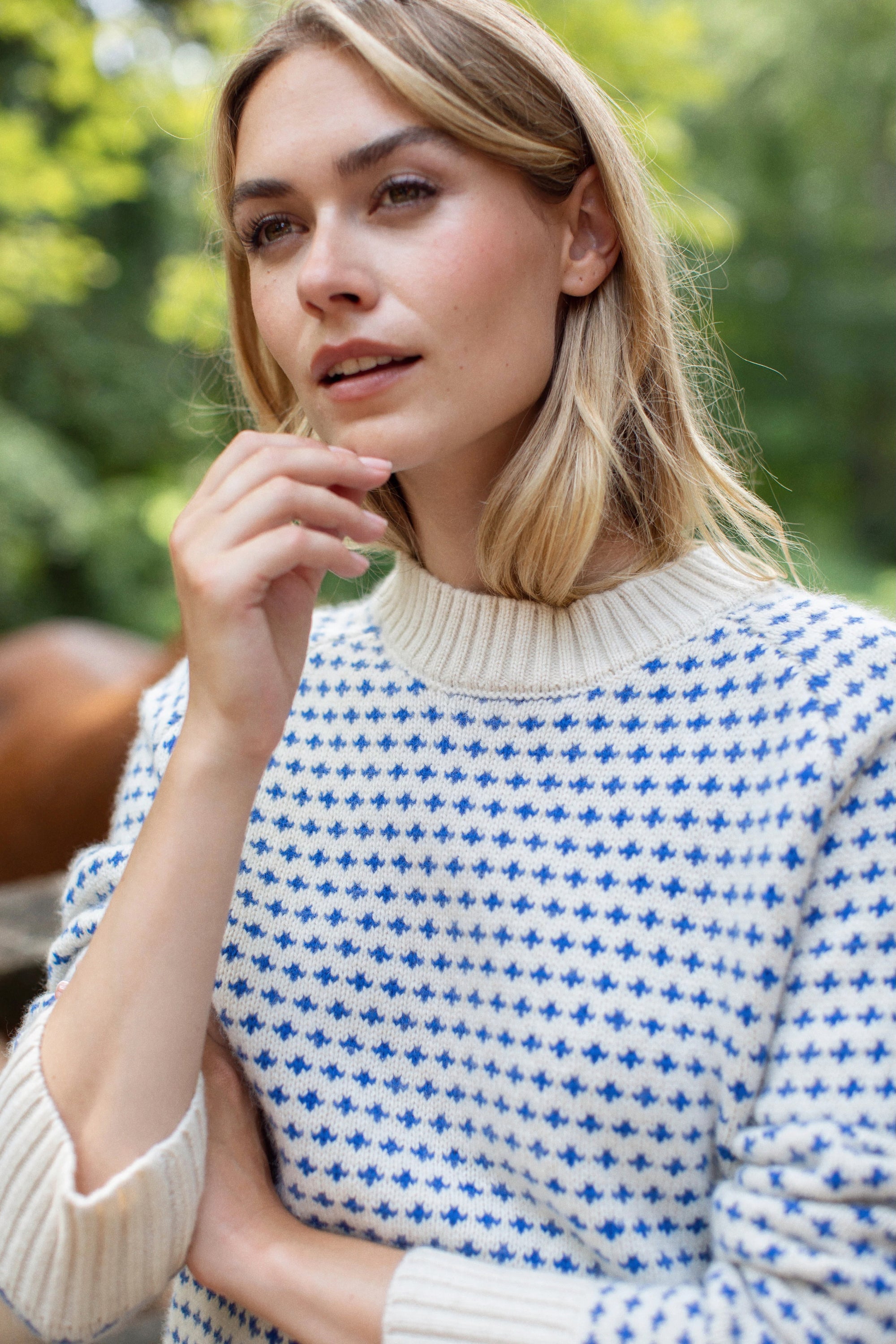 Lodge Sweater - Ivory/Tidal Blue Birdseye
