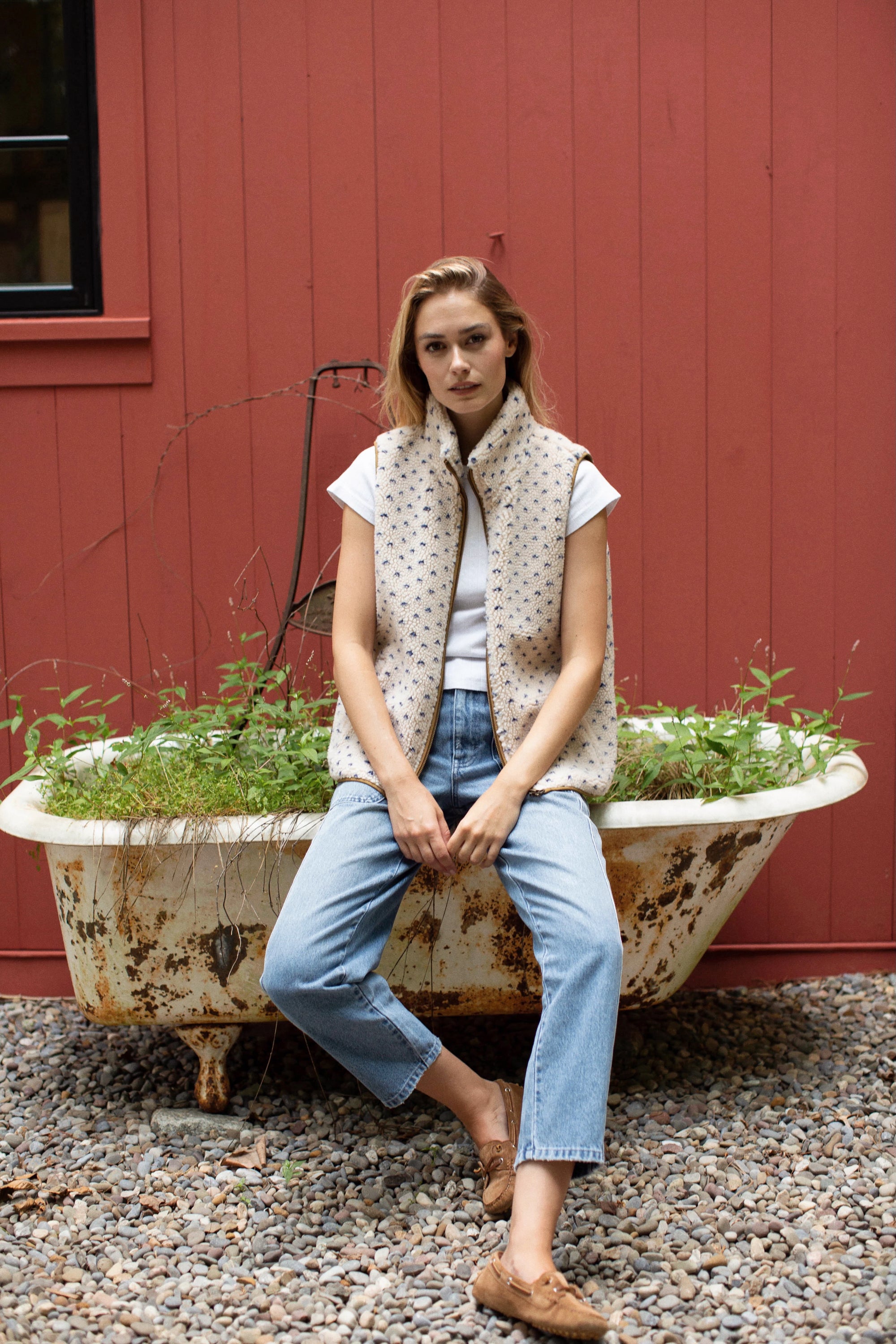 Sherpa Vest - Ivory/Blue Birdseye