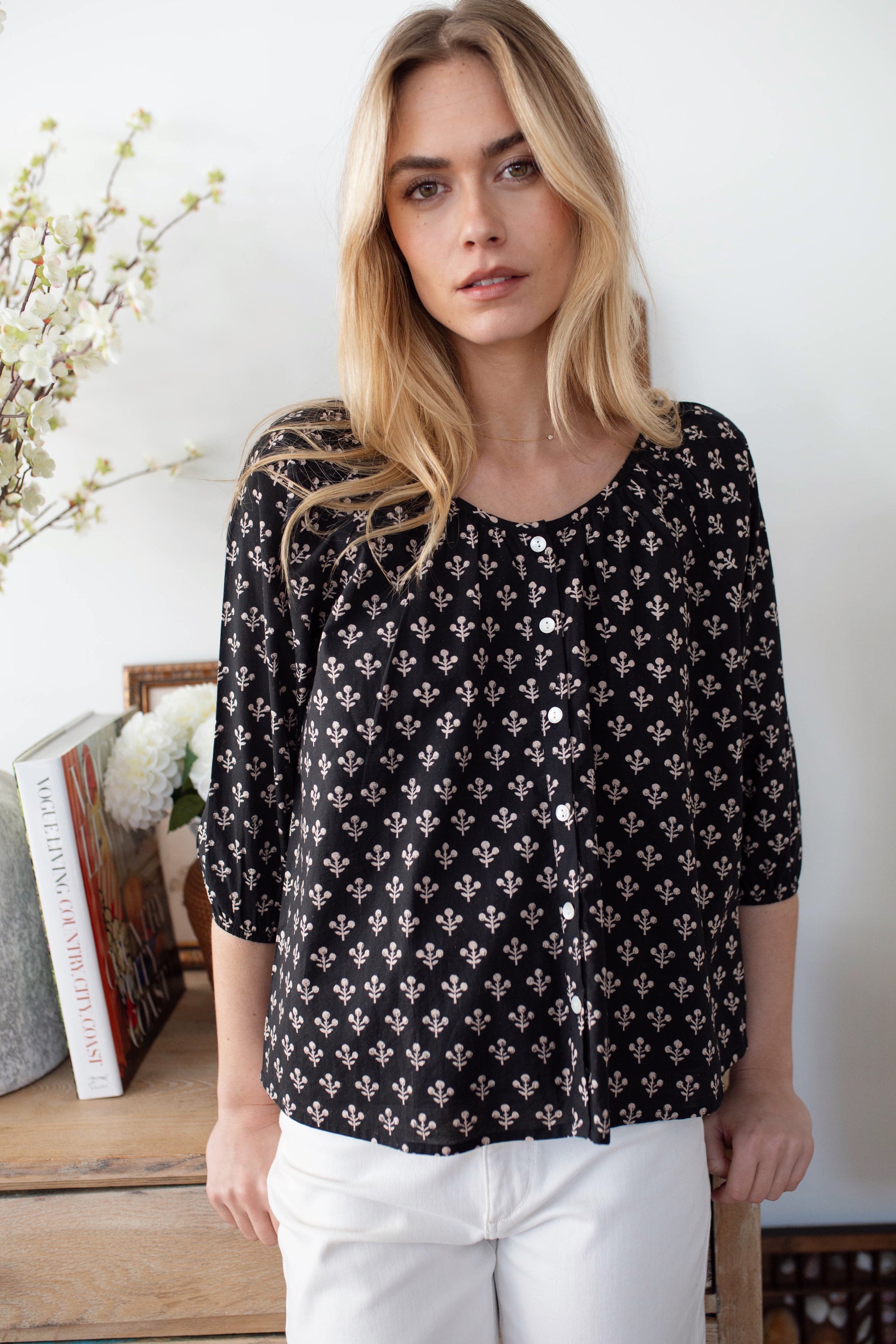 Sophie Top - Black Marea Flower