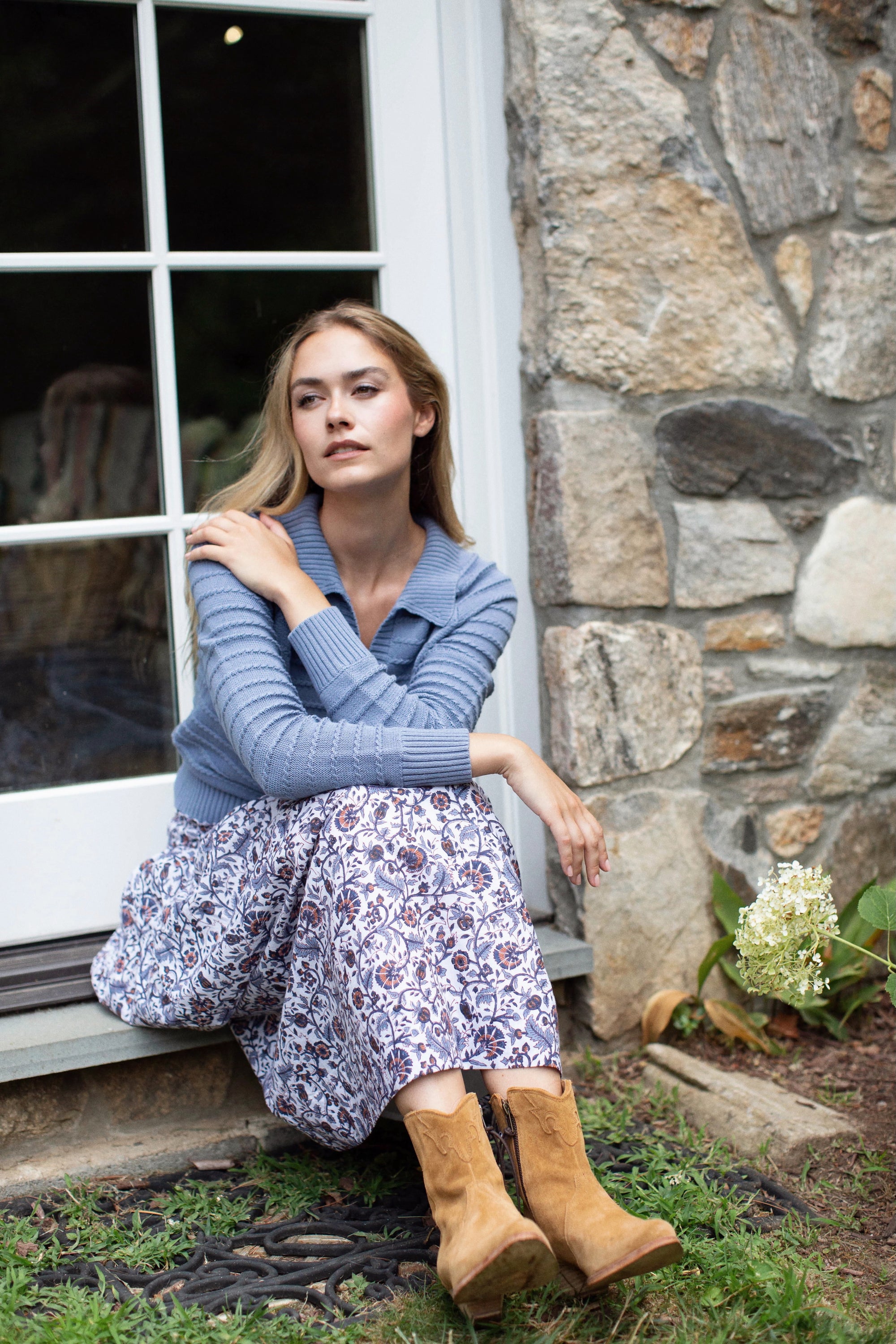 Mini Cable Polo Sweater - Indigo