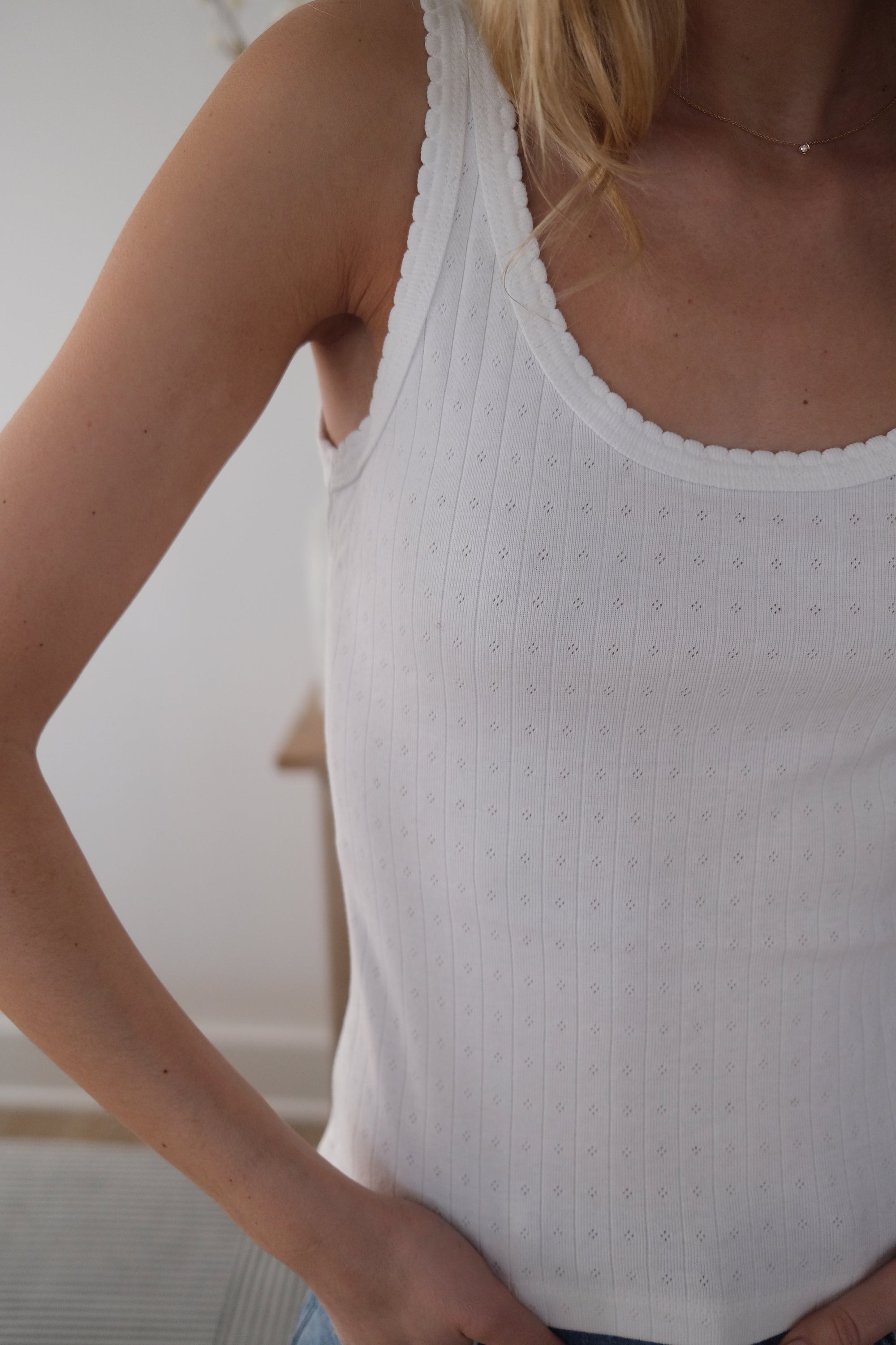 Pointelle Tank - White