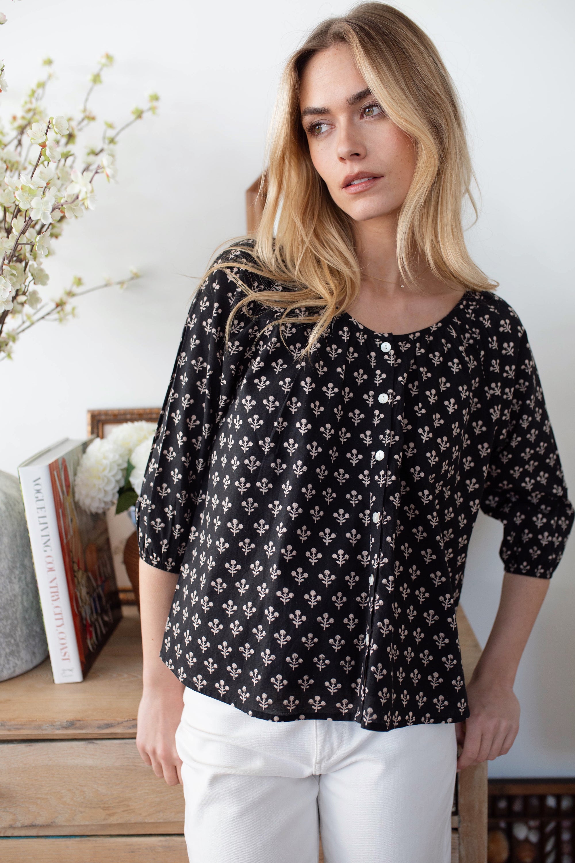 Sophie Top - Black Marea Flower