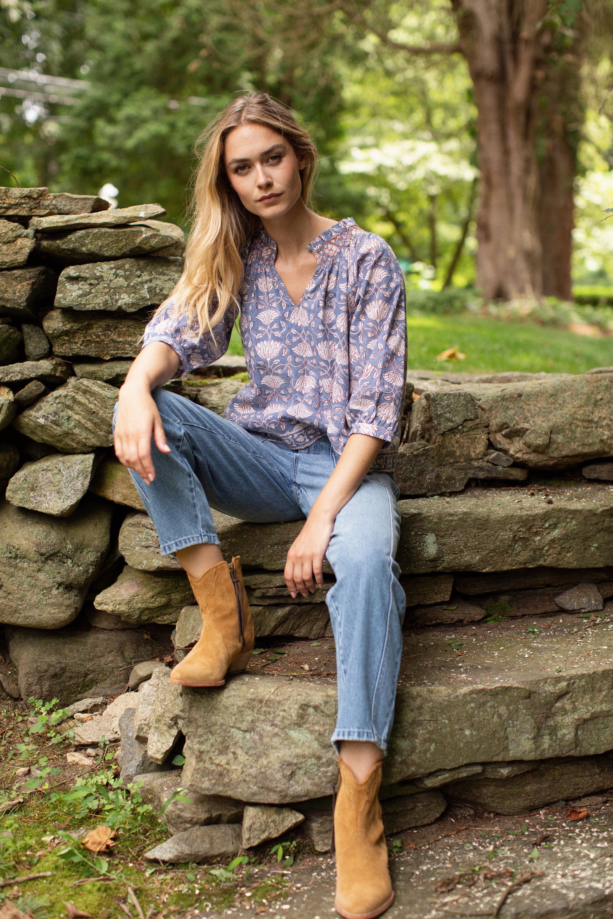 Cordelia Top - Blue Indigo Lotus