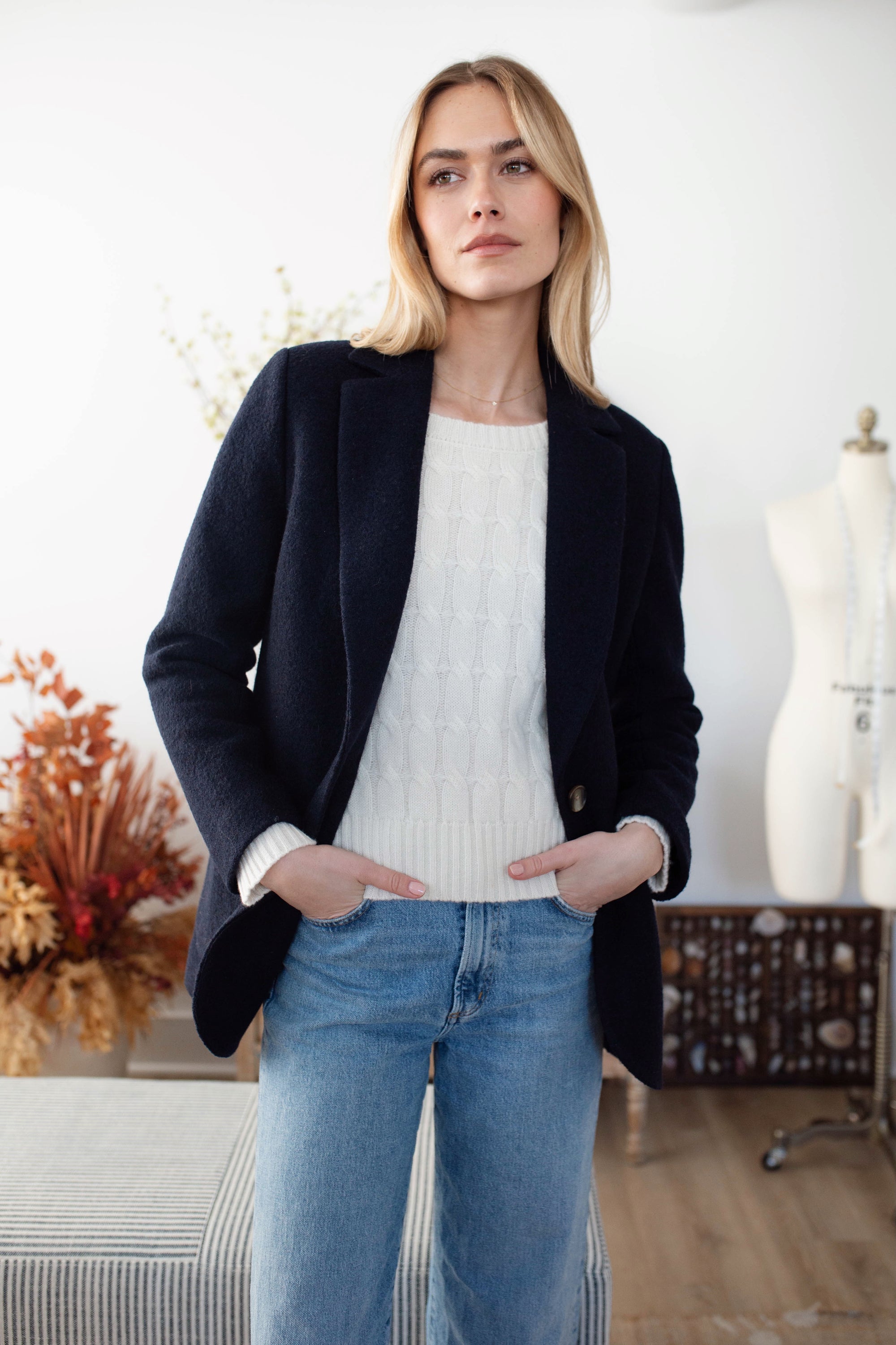 Boiled Wool Blazer - Navy