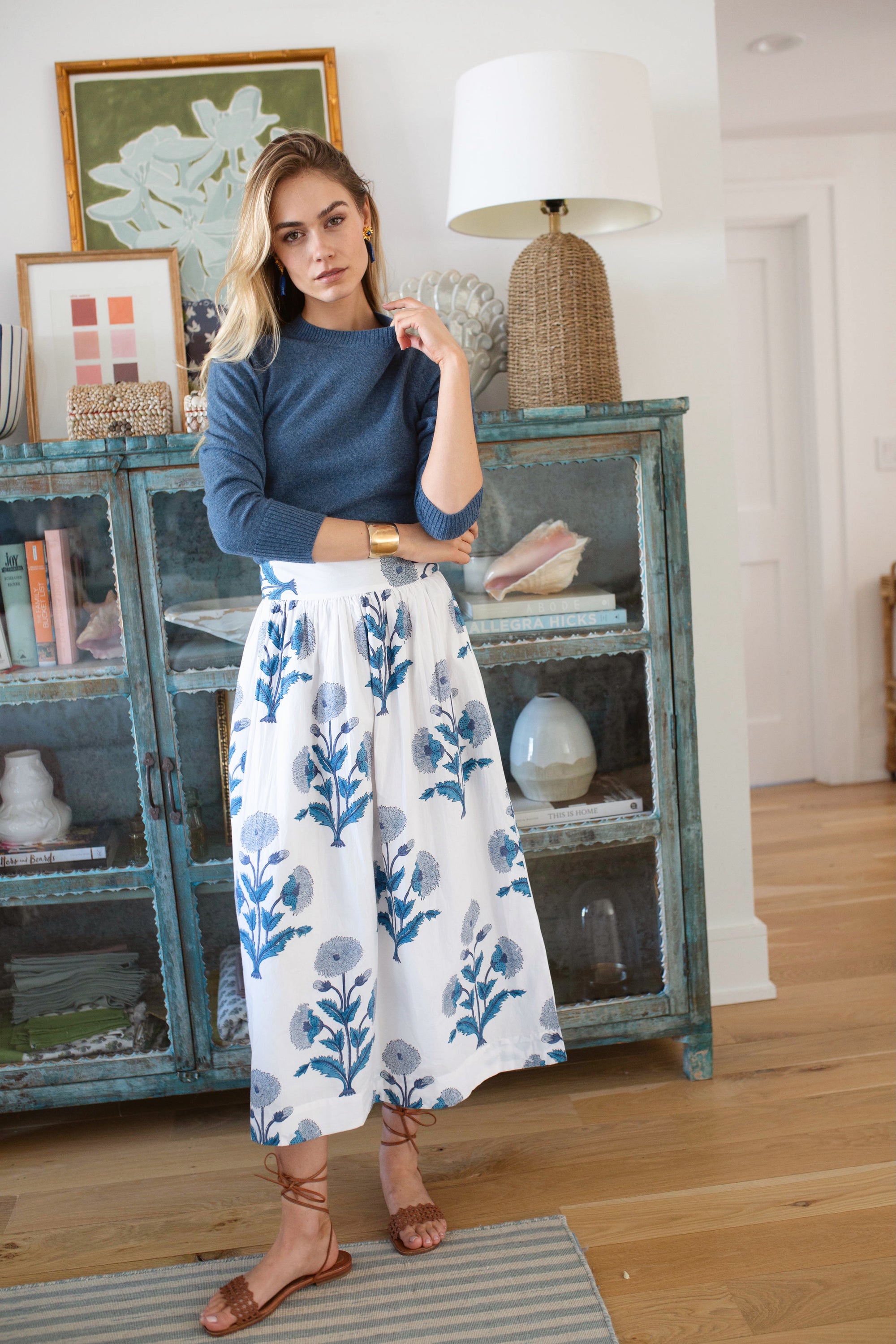 Cashmere Puff Sleeve Crewneck Sweater - Indigo