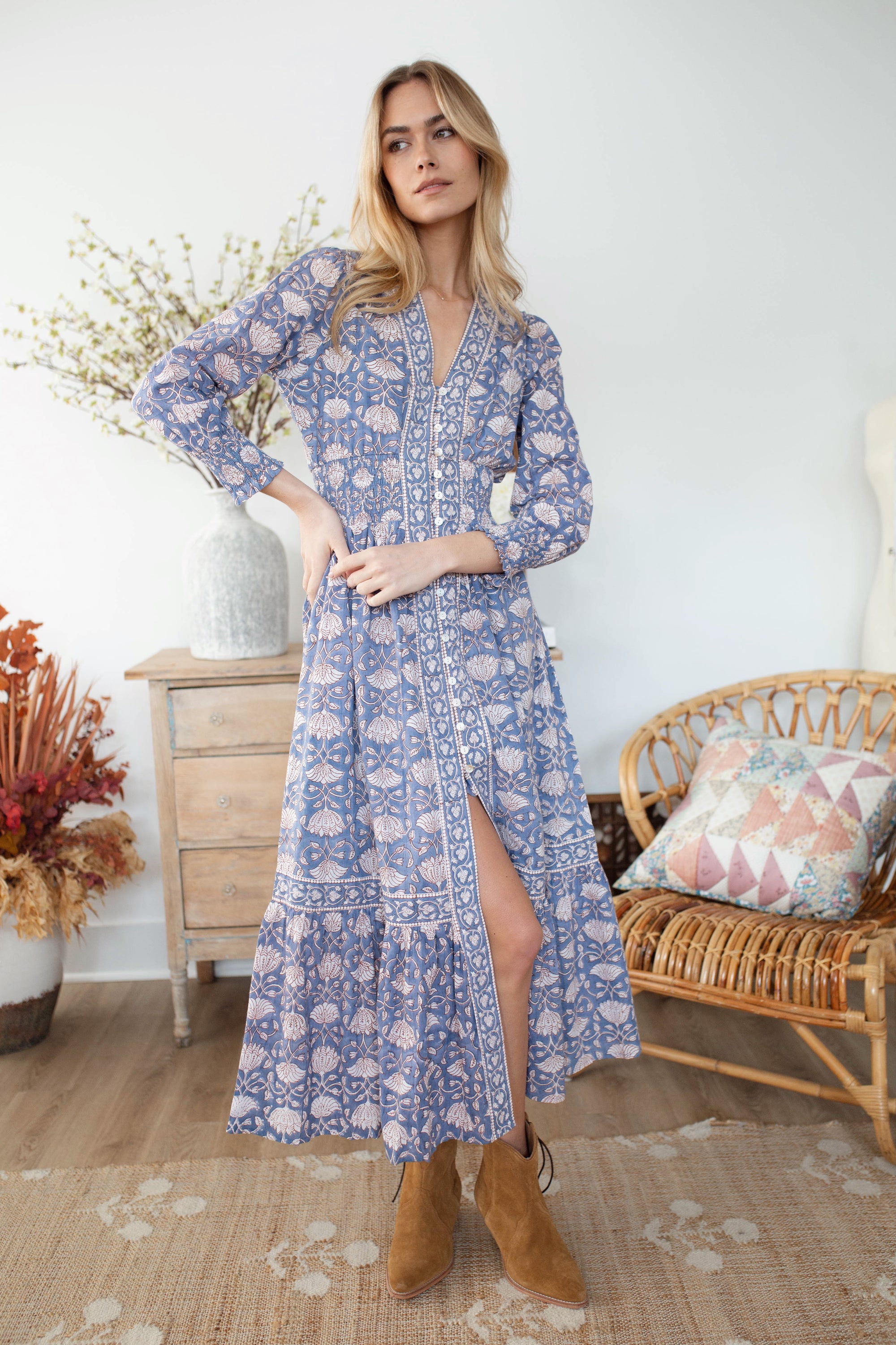 Francesca Dress - Blue Indigo Lotus
