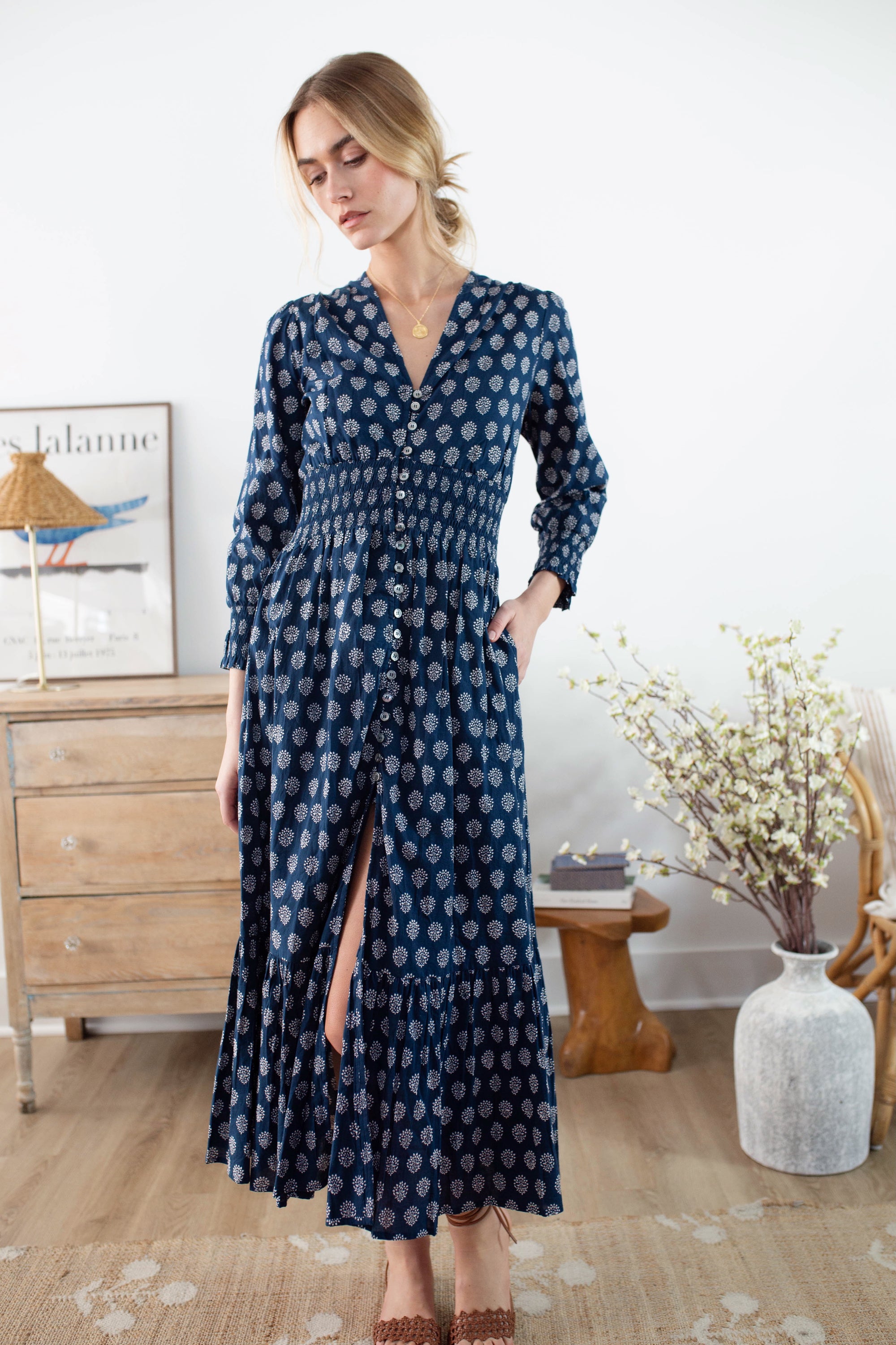 Francesca Dress - Navy Mini Meadow