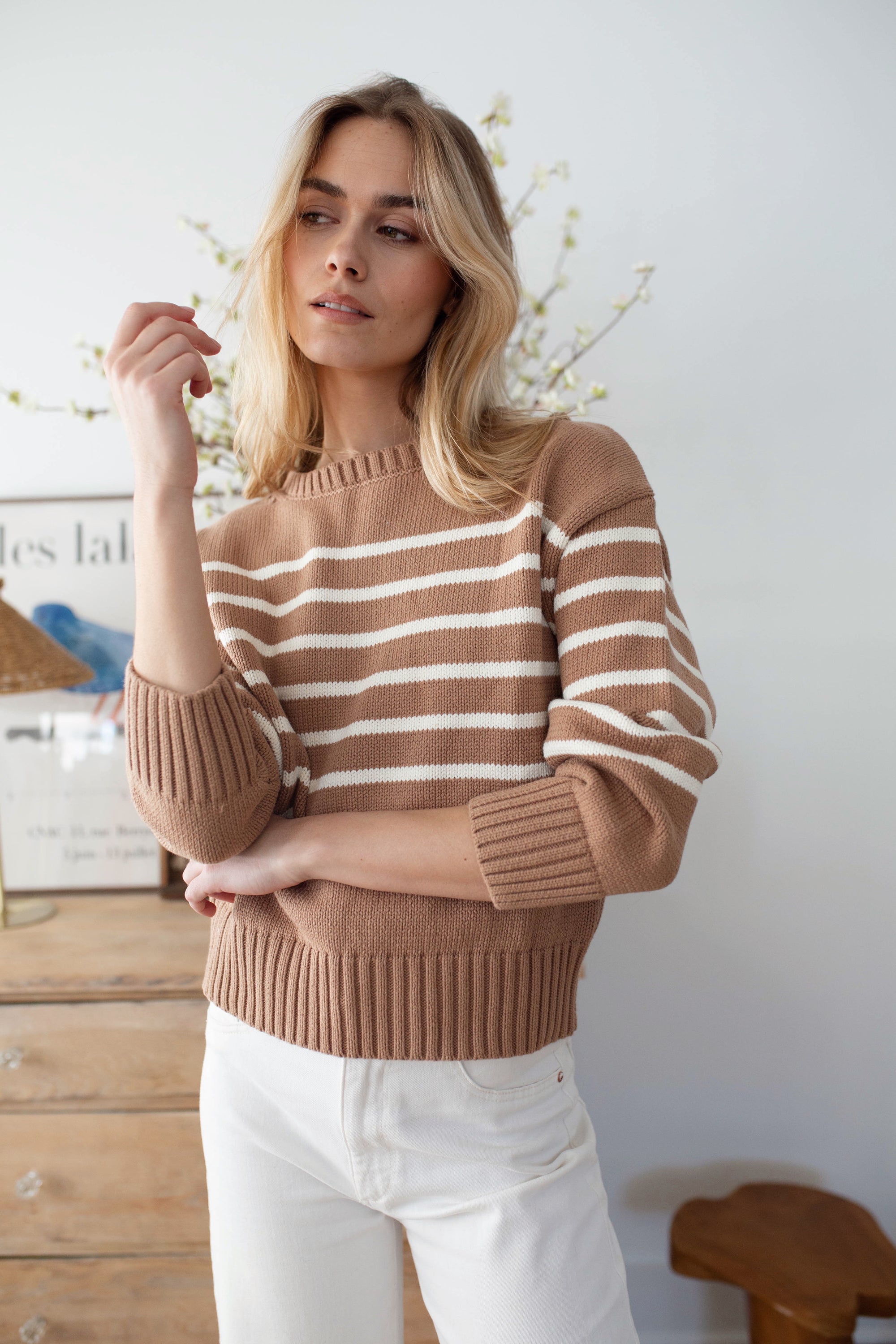 Lake Sweater - Camel/Ivory Stripe