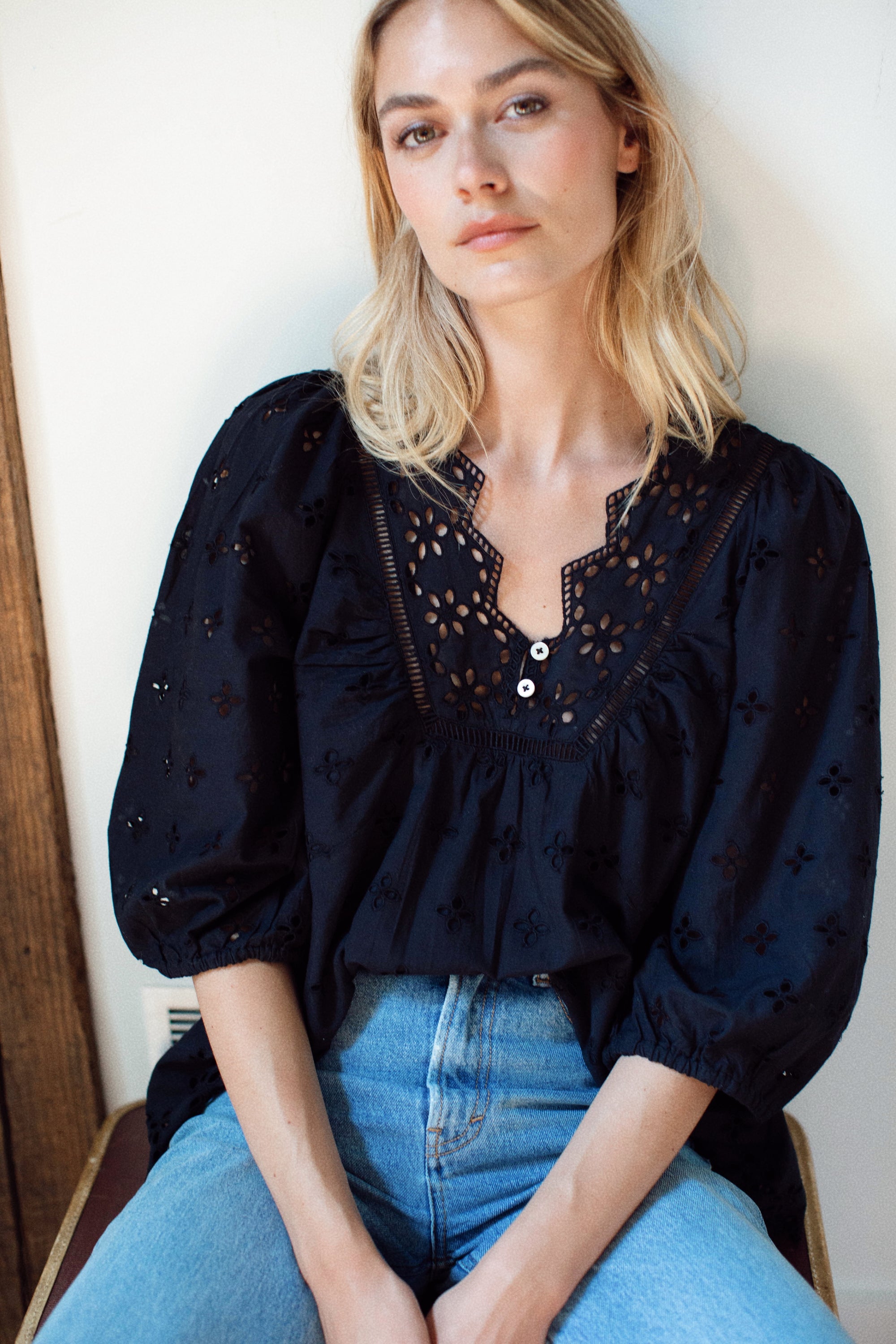 Eloise Top - Black Eyelet