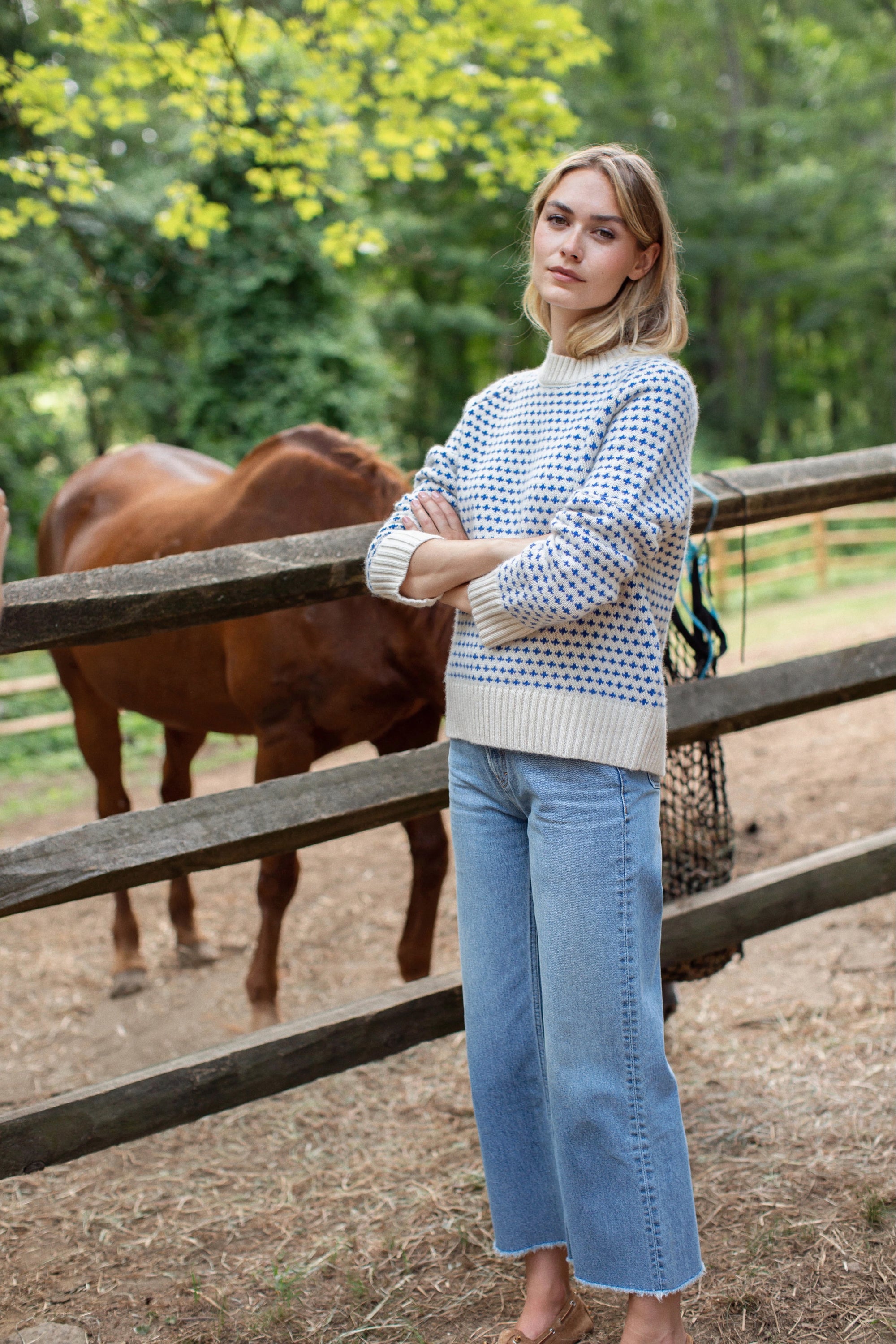 Lodge Sweater - Ivory/Tidal Blue Birdseye