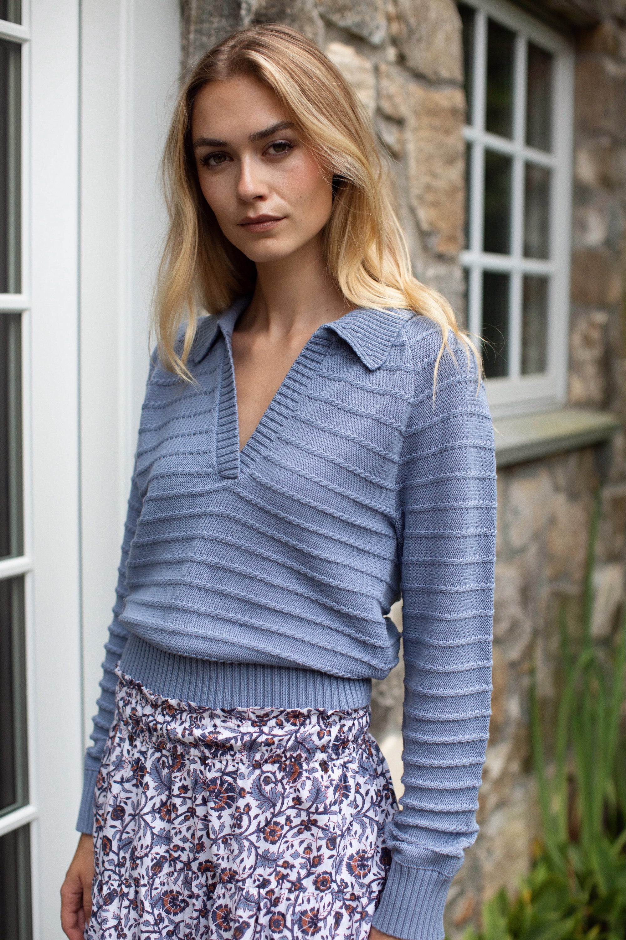 Mini Cable Polo Sweater - Indigo